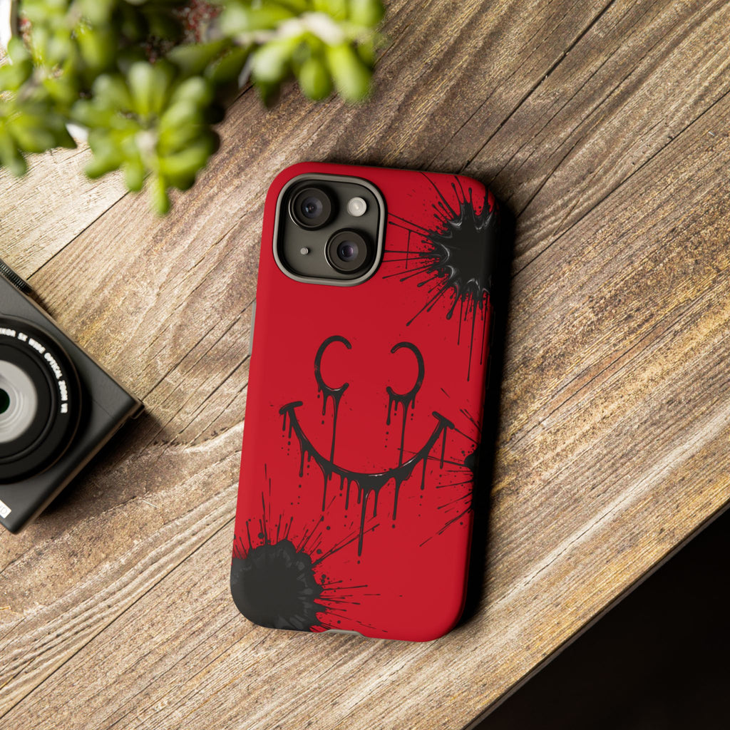 Protective Phone Case — Red Drip Smile Splatter Design