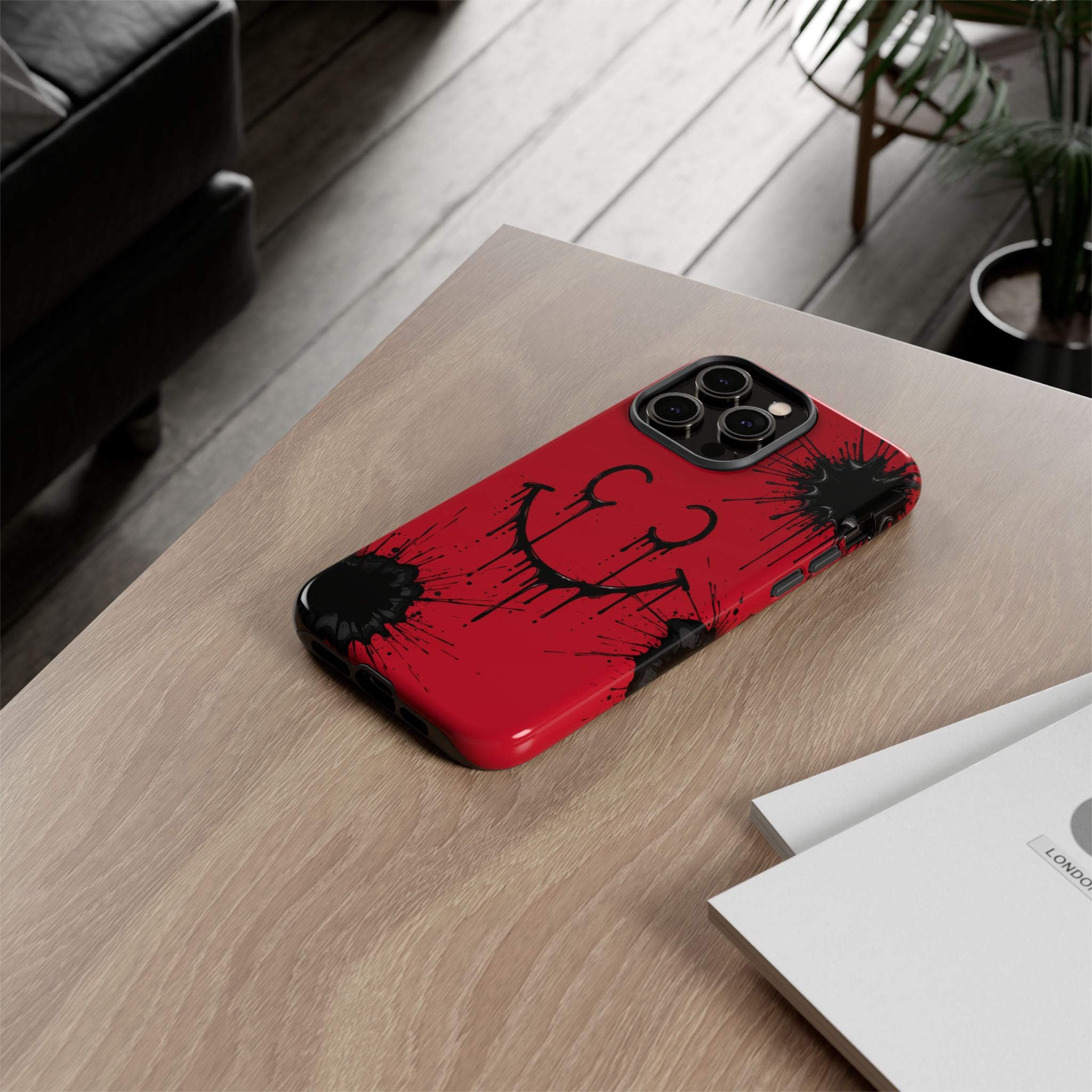 Protective Phone Case — Red Drip Smile Splatter Design