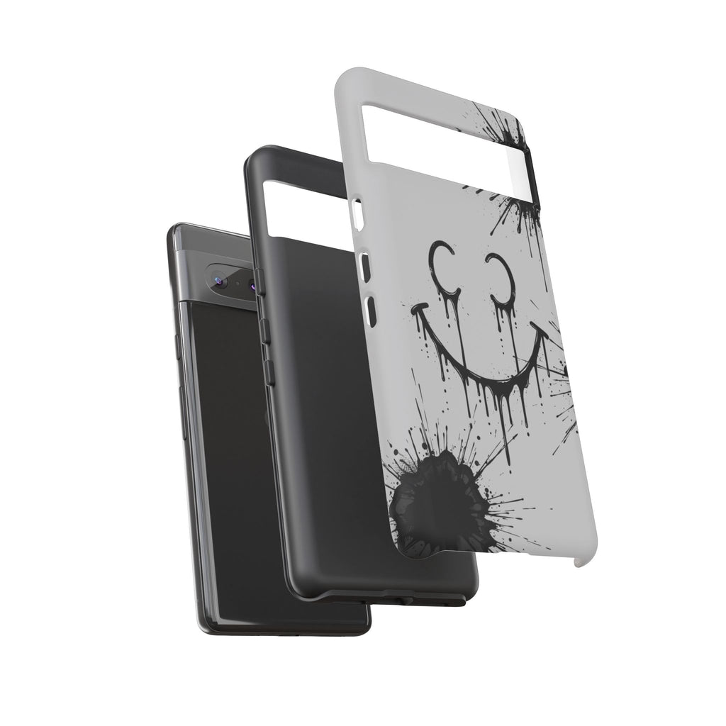 Protective Phone Case — Gray Drip Smile Splatter Design