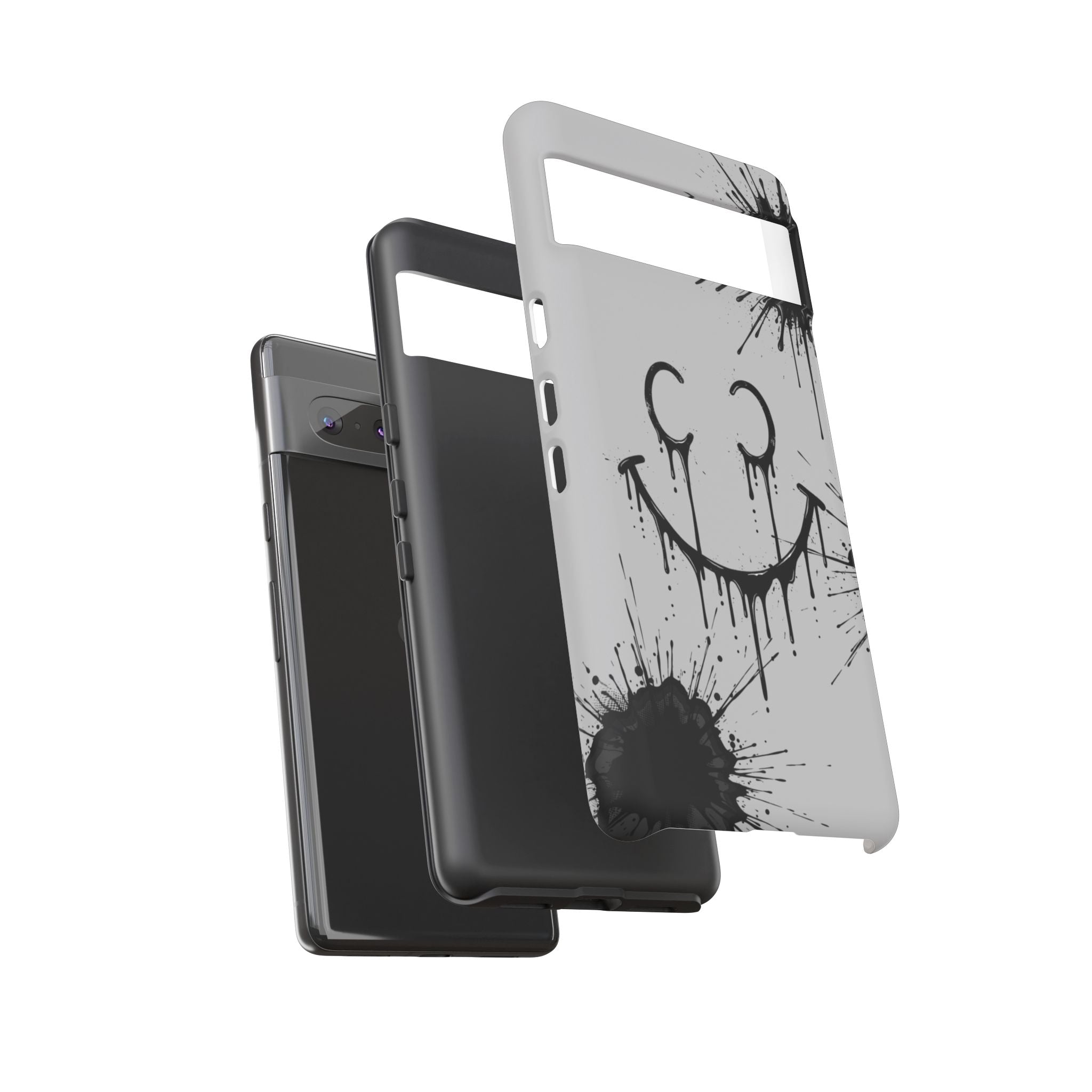 Protective Phone Case — Gray Drip Smile Splatter Design