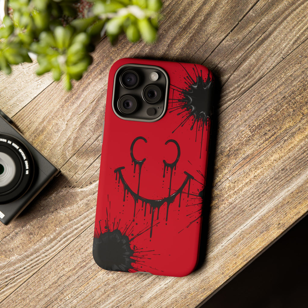 Protective Phone Case — Red Drip Smile Splatter Design