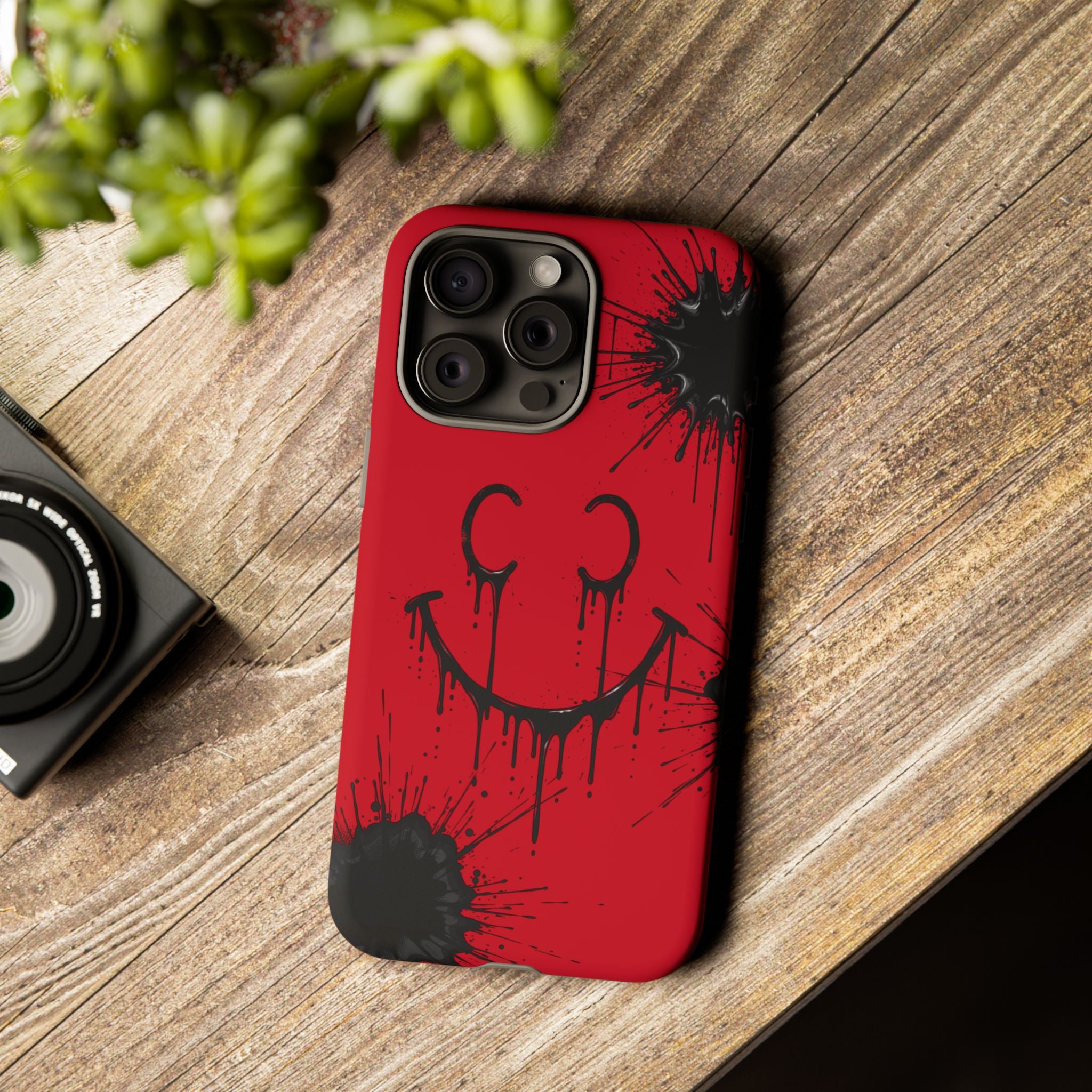 Protective Phone Case — Red Drip Smile Splatter Design