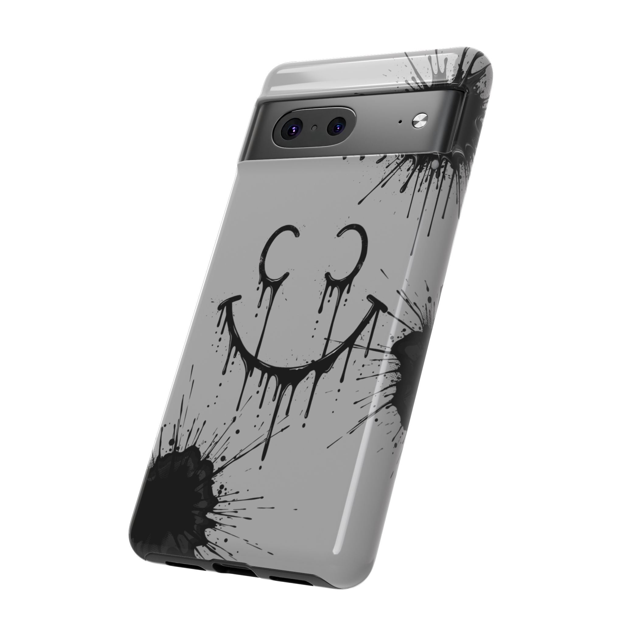 Protective Phone Case — Gray Drip Smile Splatter Design