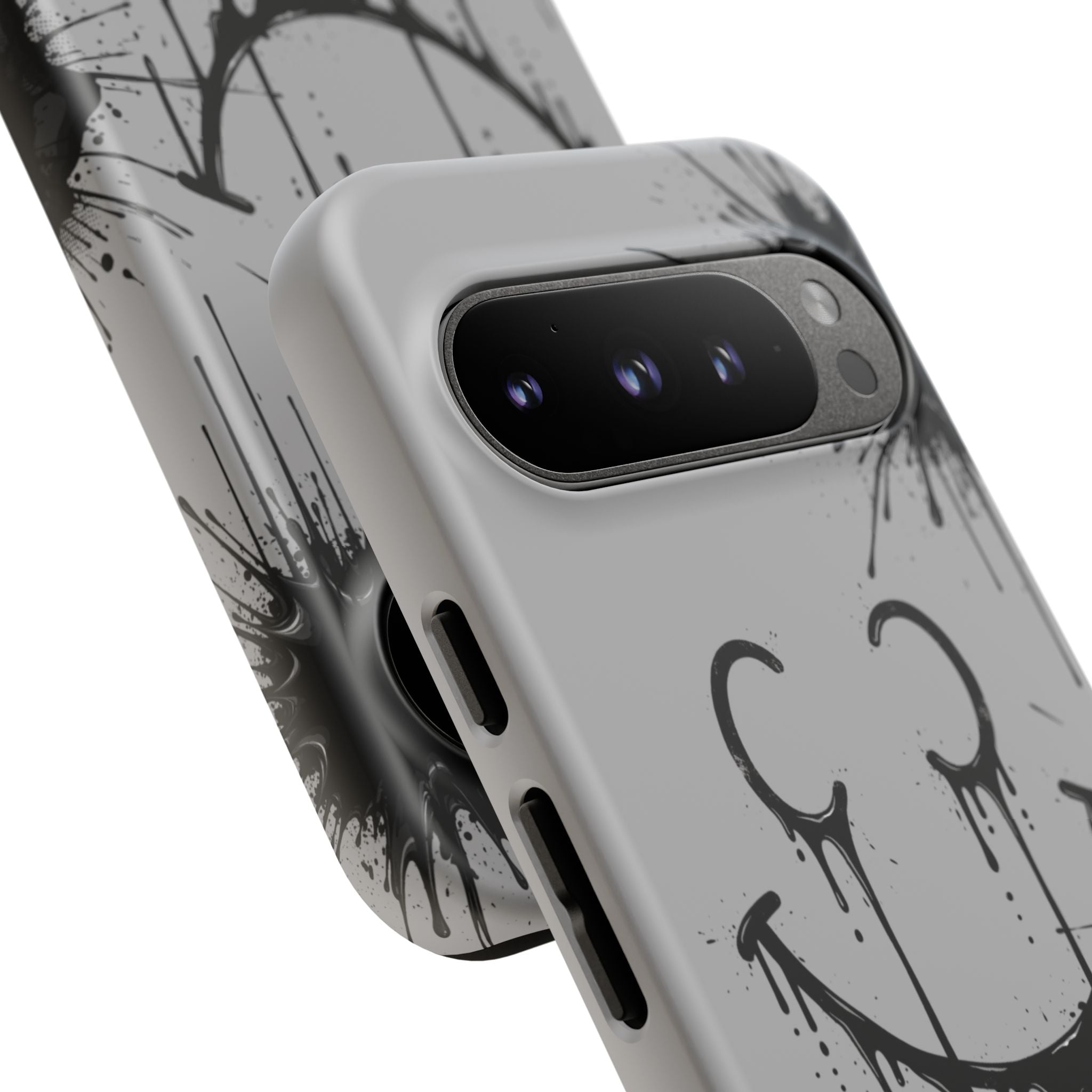 Protective Phone Case — Gray Drip Smile Splatter Design