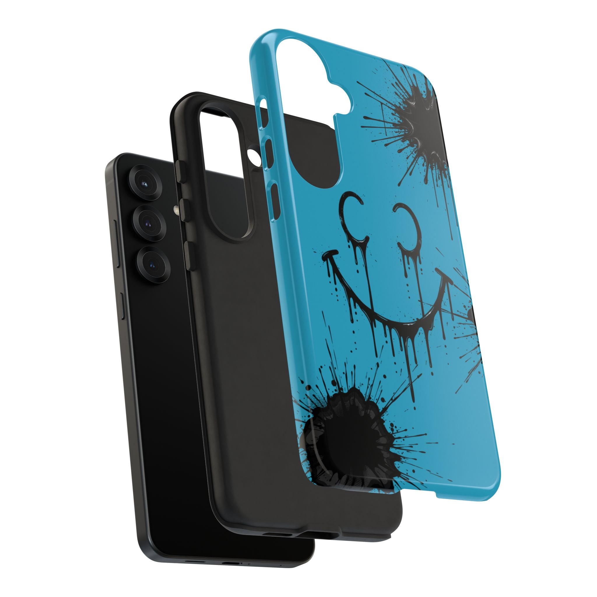 Protective Phone Case — Blue Drip Smile Splatter Design