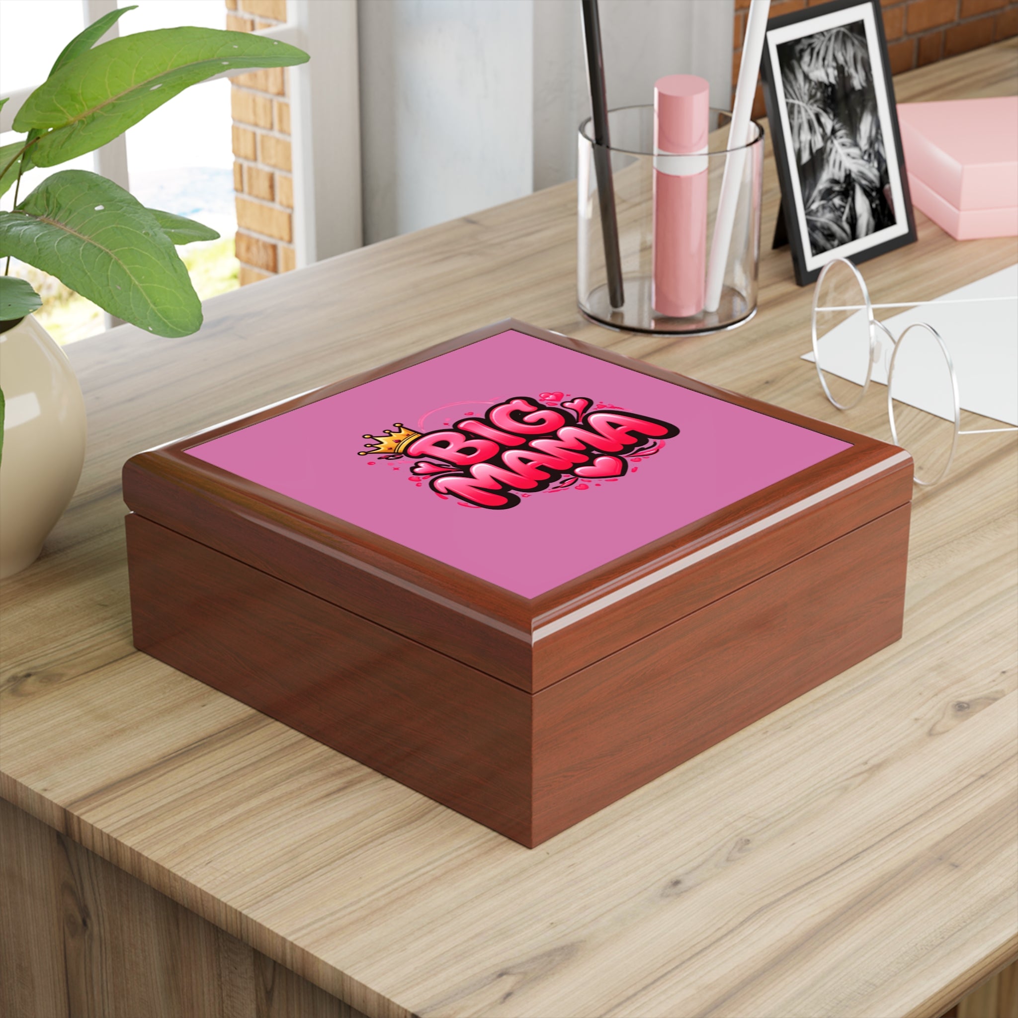 Big Mama Jewelry Box — Pink Crowned Heart Keepsake Box for Moms
