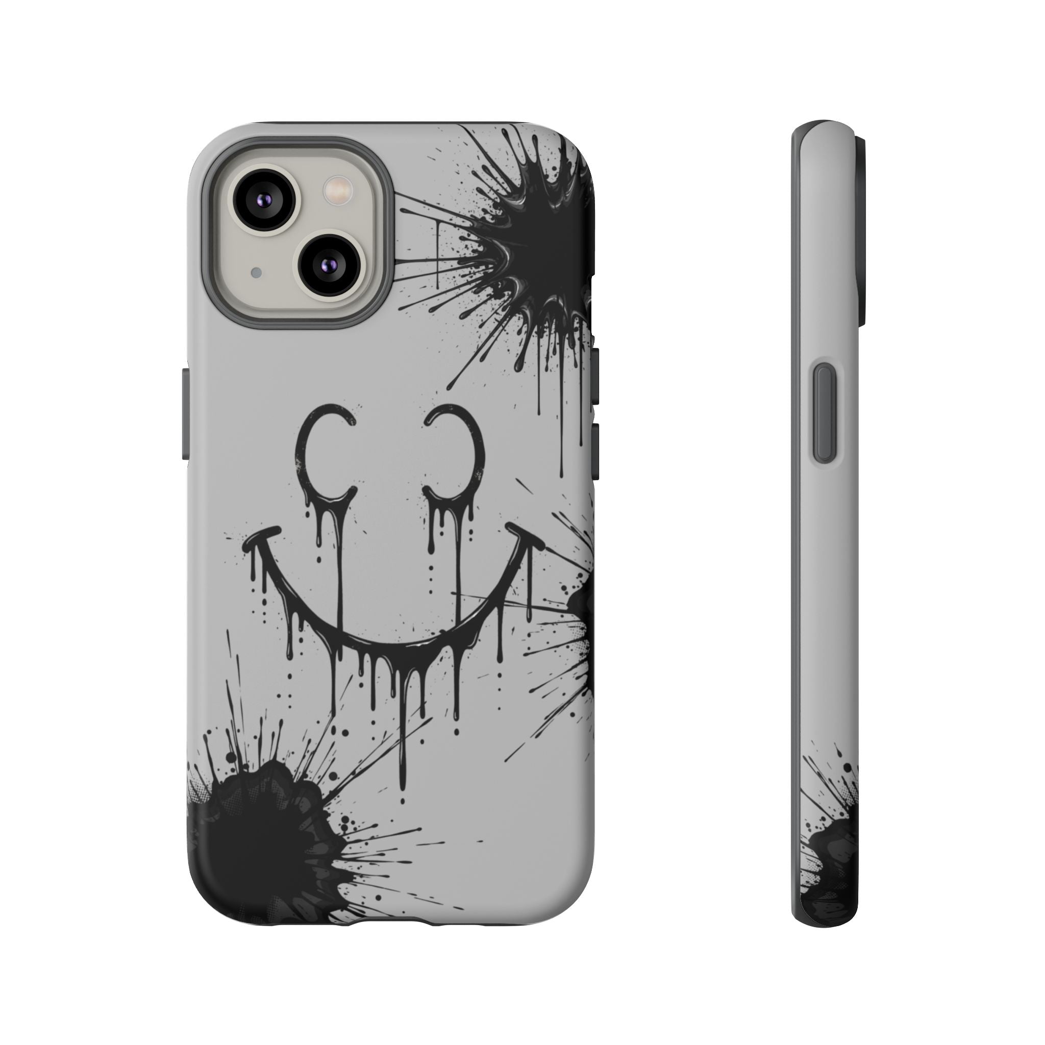 Protective Phone Case — Gray Drip Smile Splatter Design