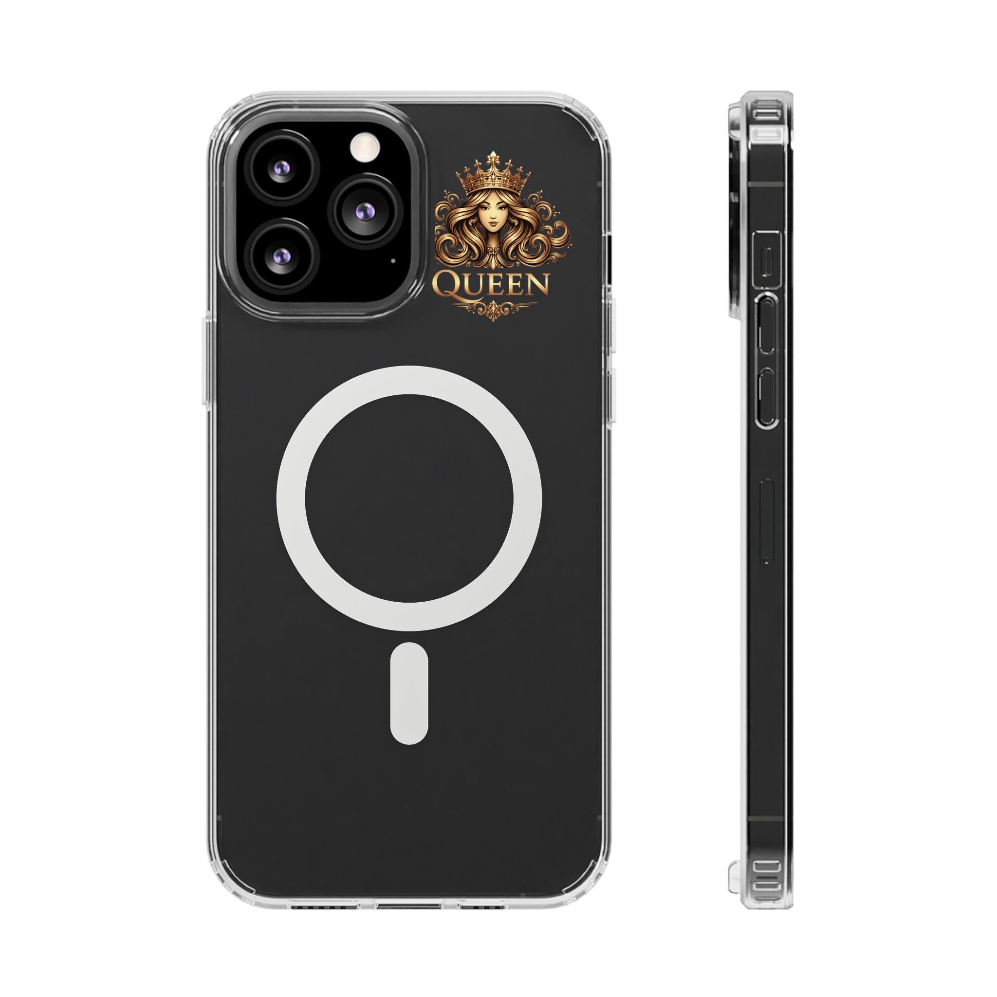 Clear Magnetic Phone Case — "Queen" Crown Design, Impact-Resistant