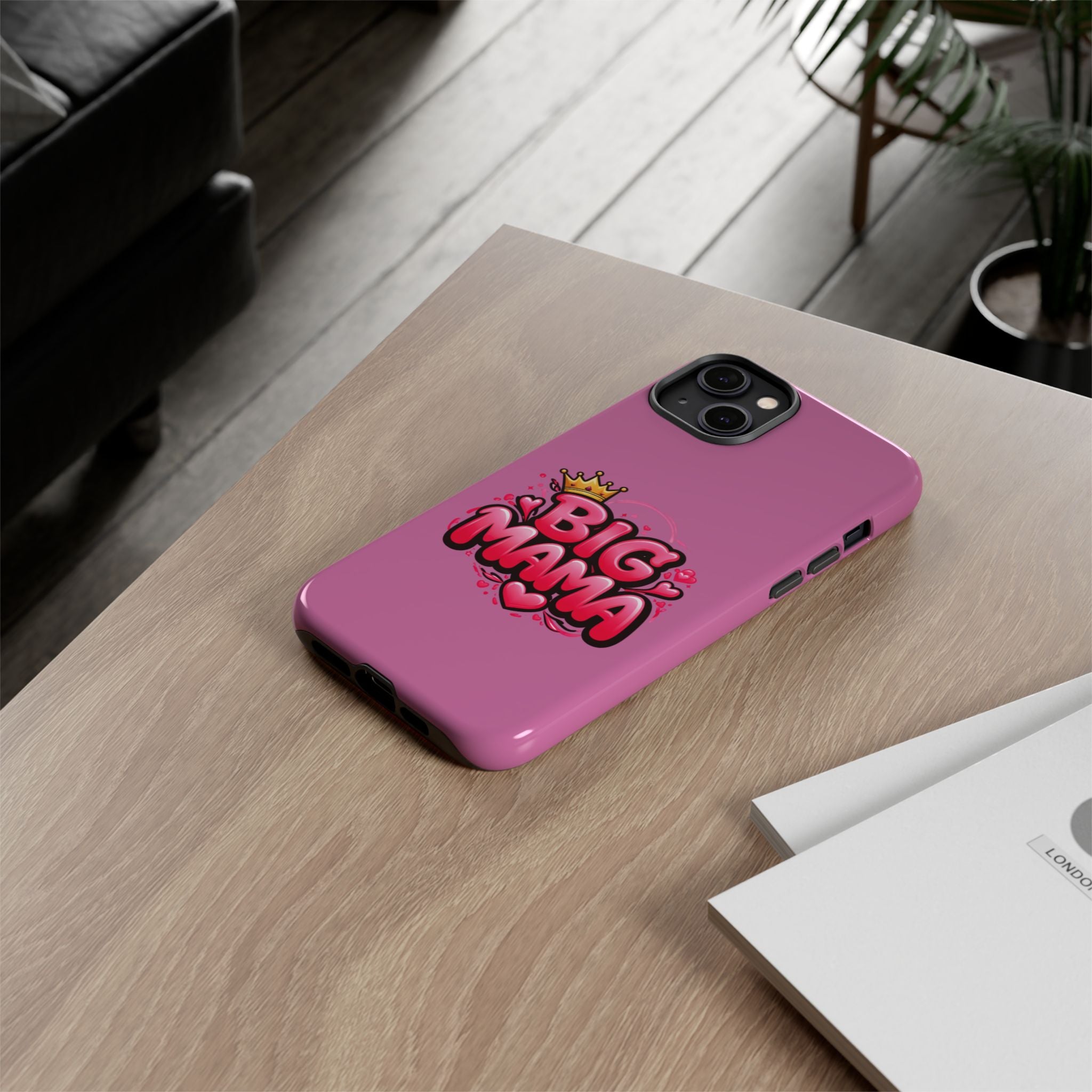 Big Mama Pink Phone Case — Cute Crowned Heart Graphic Tough Case