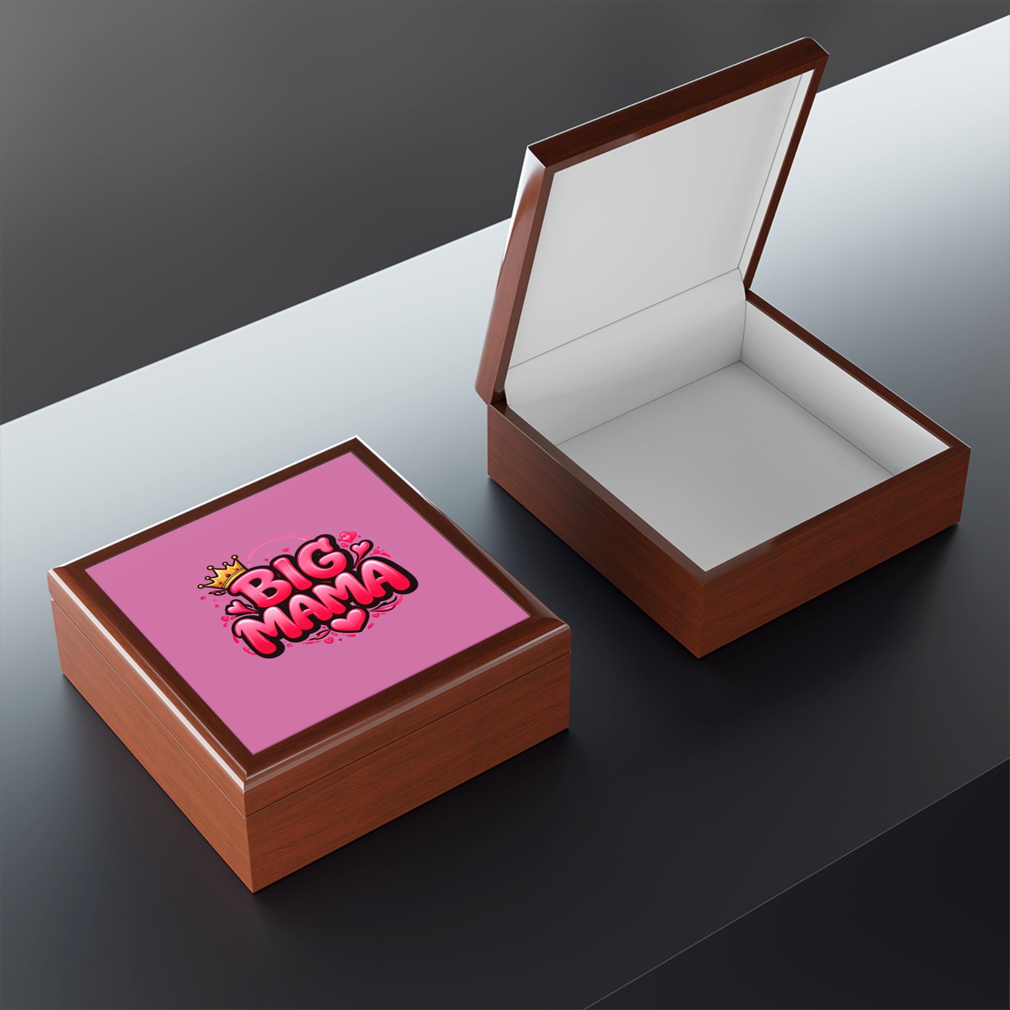 Big Mama Jewelry Box — Pink Crowned Heart Keepsake Box for Moms