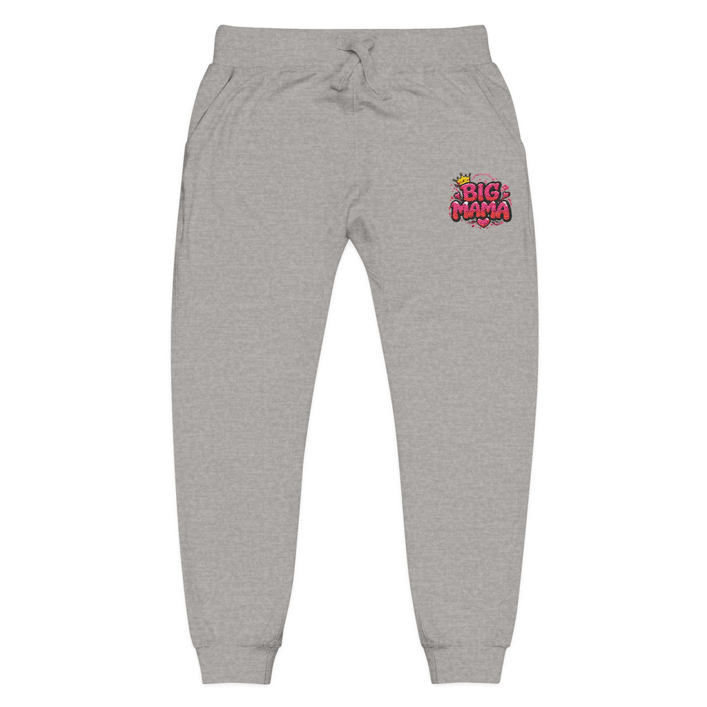 Embroidered “BigMama” Pink Fleece Sweatpants — Cute Floral Mascot Accent
