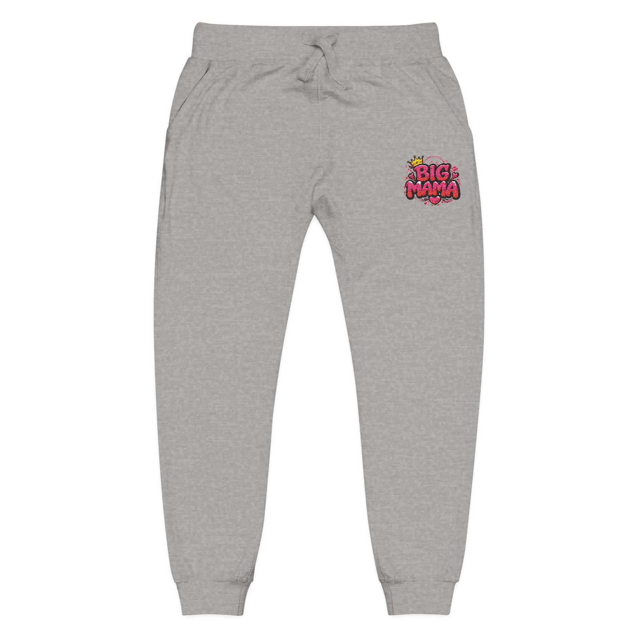 Embroidered “BigMama” Pink Fleece Sweatpants — Cute Floral Mascot Accent