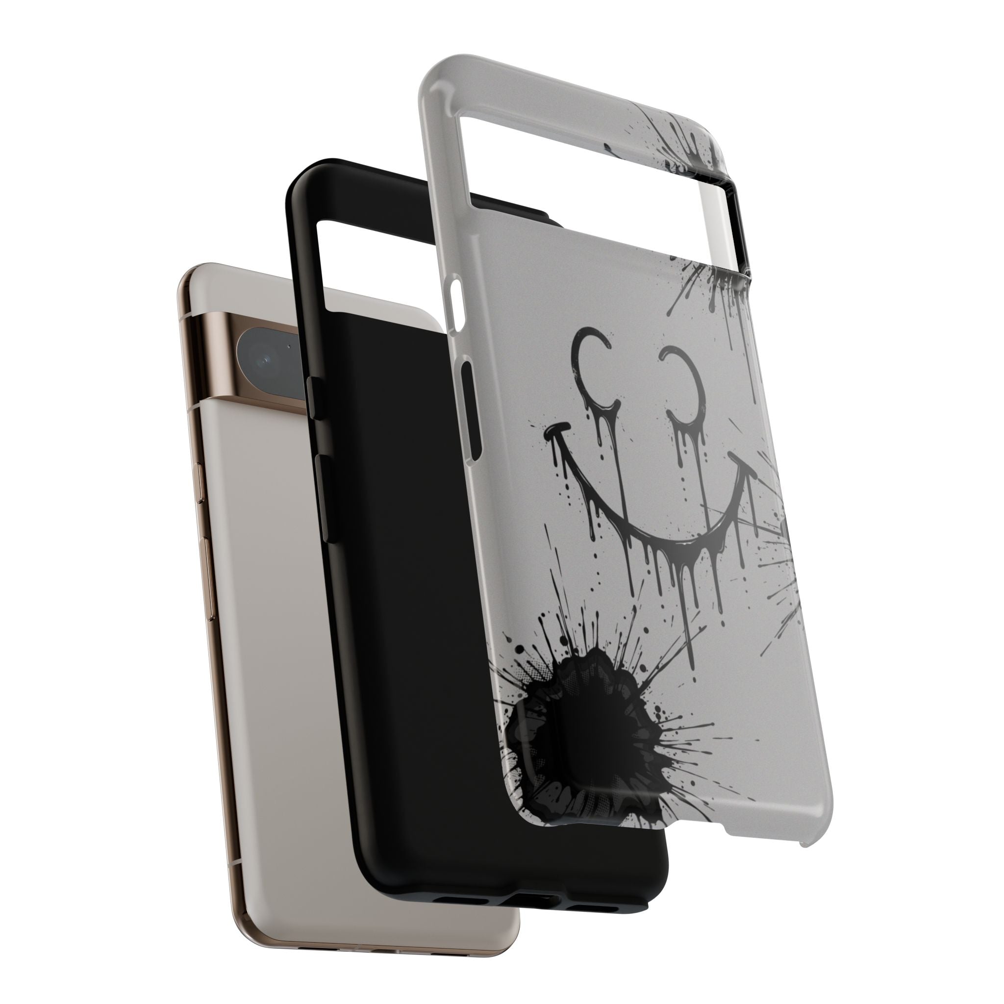 Protective Phone Case — Gray Drip Smile Splatter Design