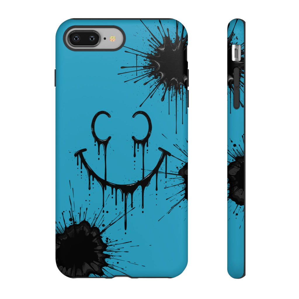 Protective Phone Case — Blue Drip Smile Splatter Design