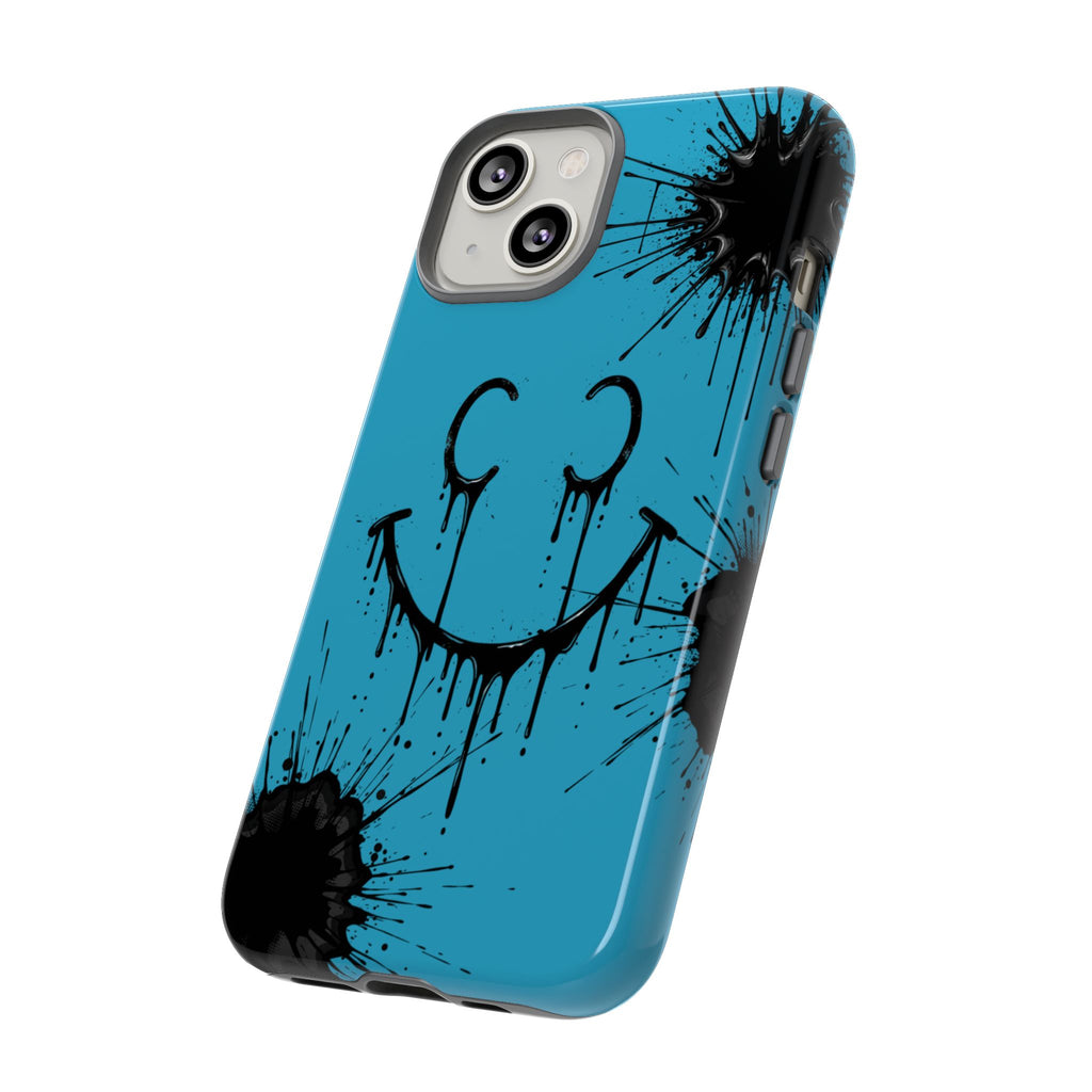 Protective Phone Case — Blue Drip Smile Splatter Design