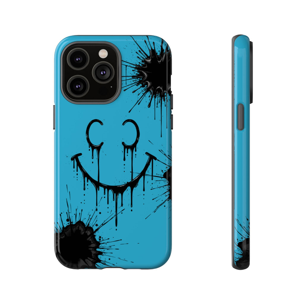 Protective Phone Case — Blue Drip Smile Splatter Design
