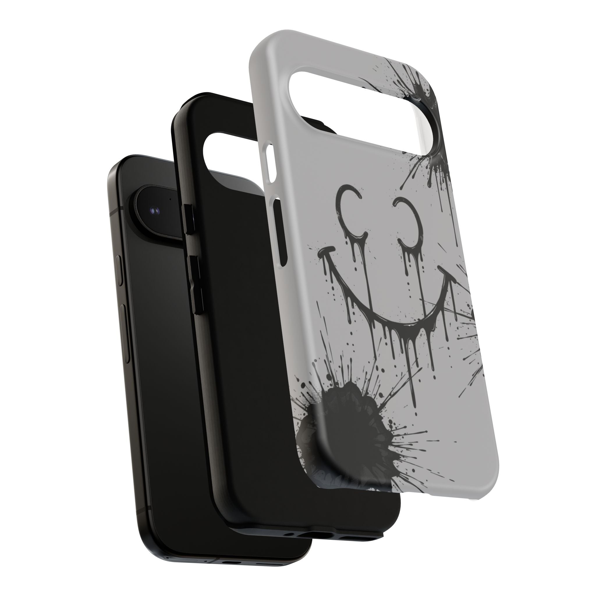 Protective Phone Case — Gray Drip Smile Splatter Design