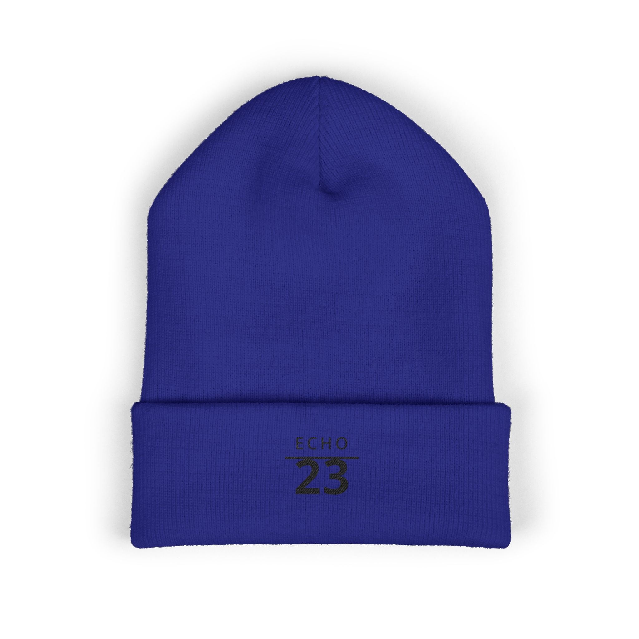 Echo 23 Embroidered Cuffed Beanie — Minimal Knit Winter Hat