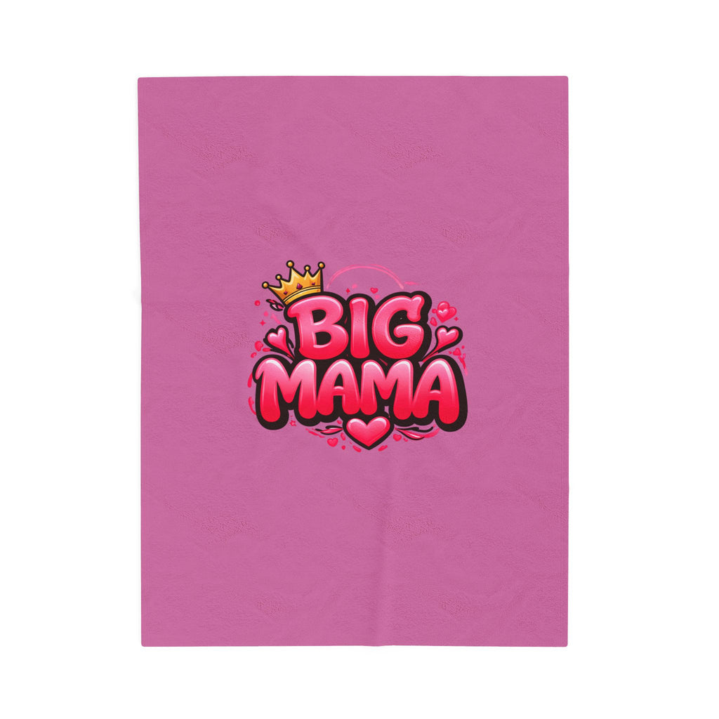 Big Mama Plush Blanket — Soft Pink Velveteen Throw, Cute Crown & Hearts Design, Perfect Mother’s Day Gift
