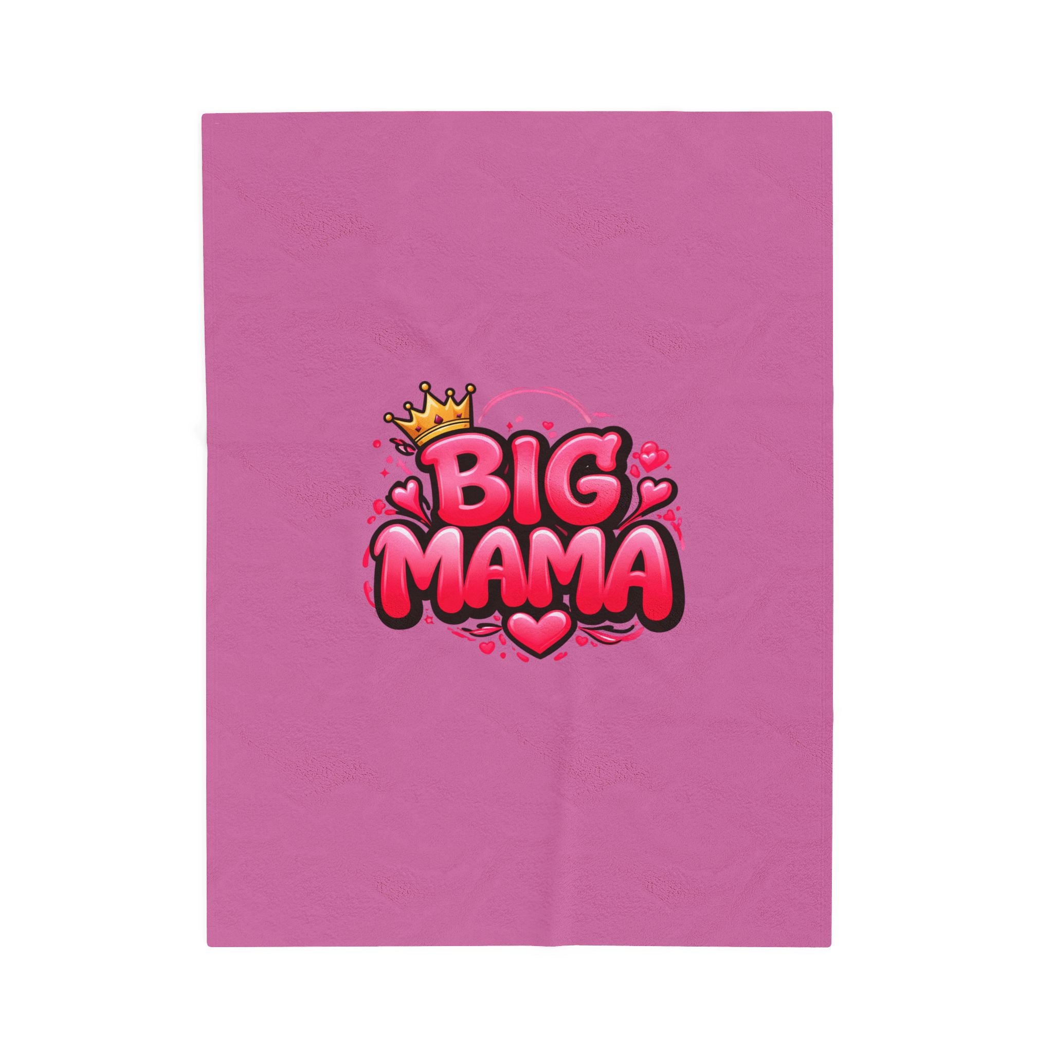 Big Mama Plush Blanket — Soft Pink Velveteen Throw, Cute Crown & Hearts Design, Perfect Mother’s Day Gift