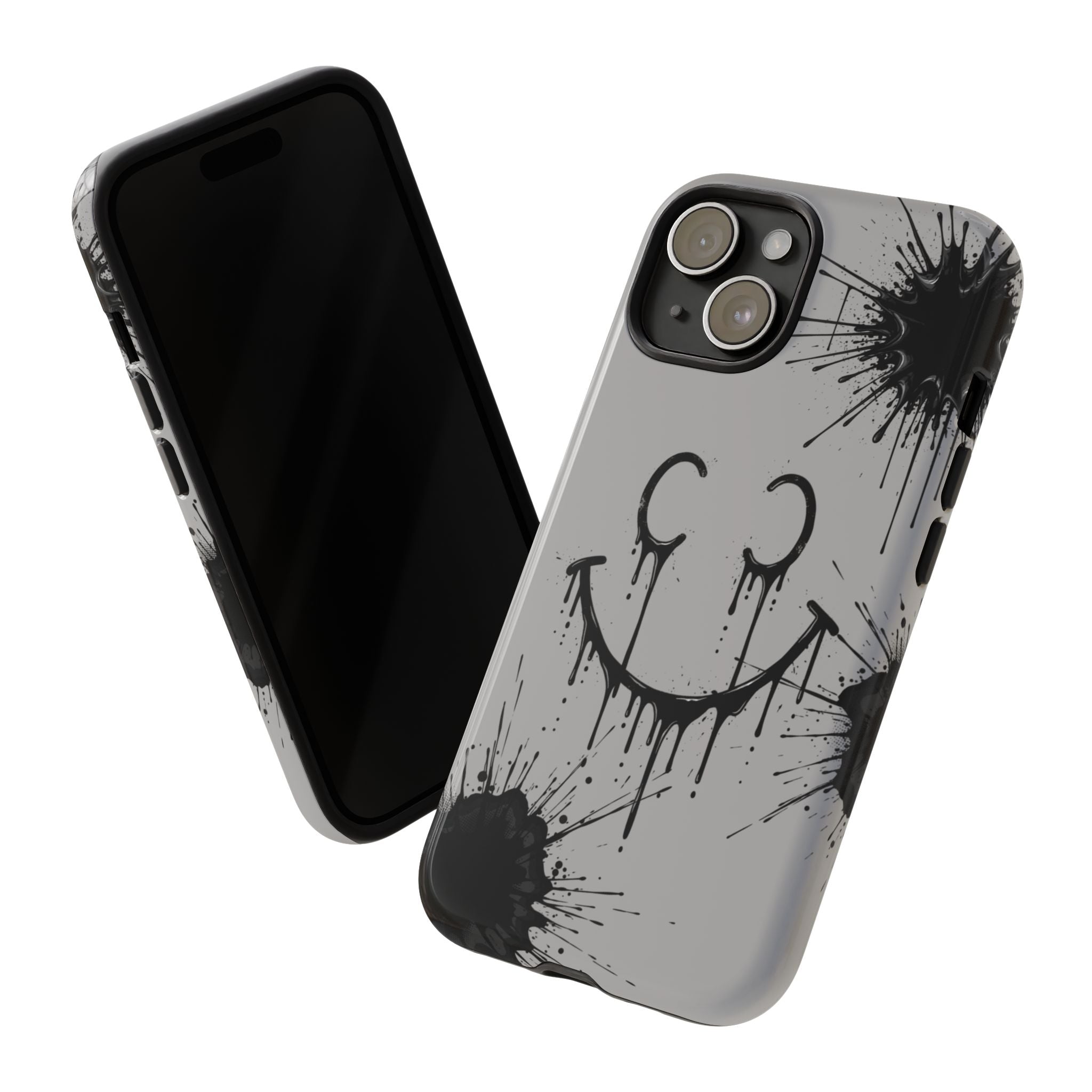 Protective Phone Case — Gray Drip Smile Splatter Design