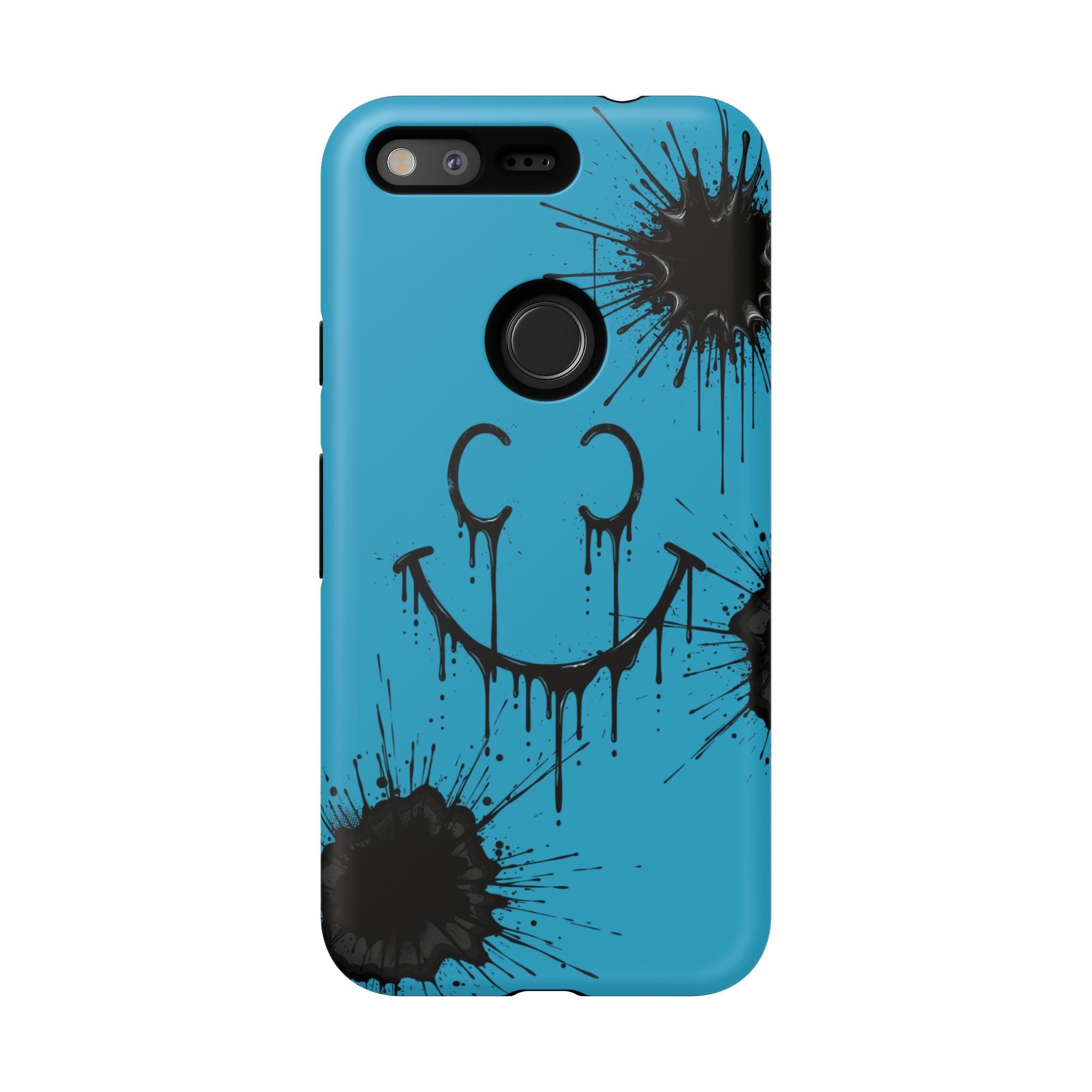 Protective Phone Case — Blue Drip Smile Splatter Design