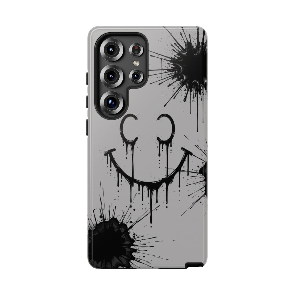 Protective Phone Case — Gray Drip Smile Splatter Design