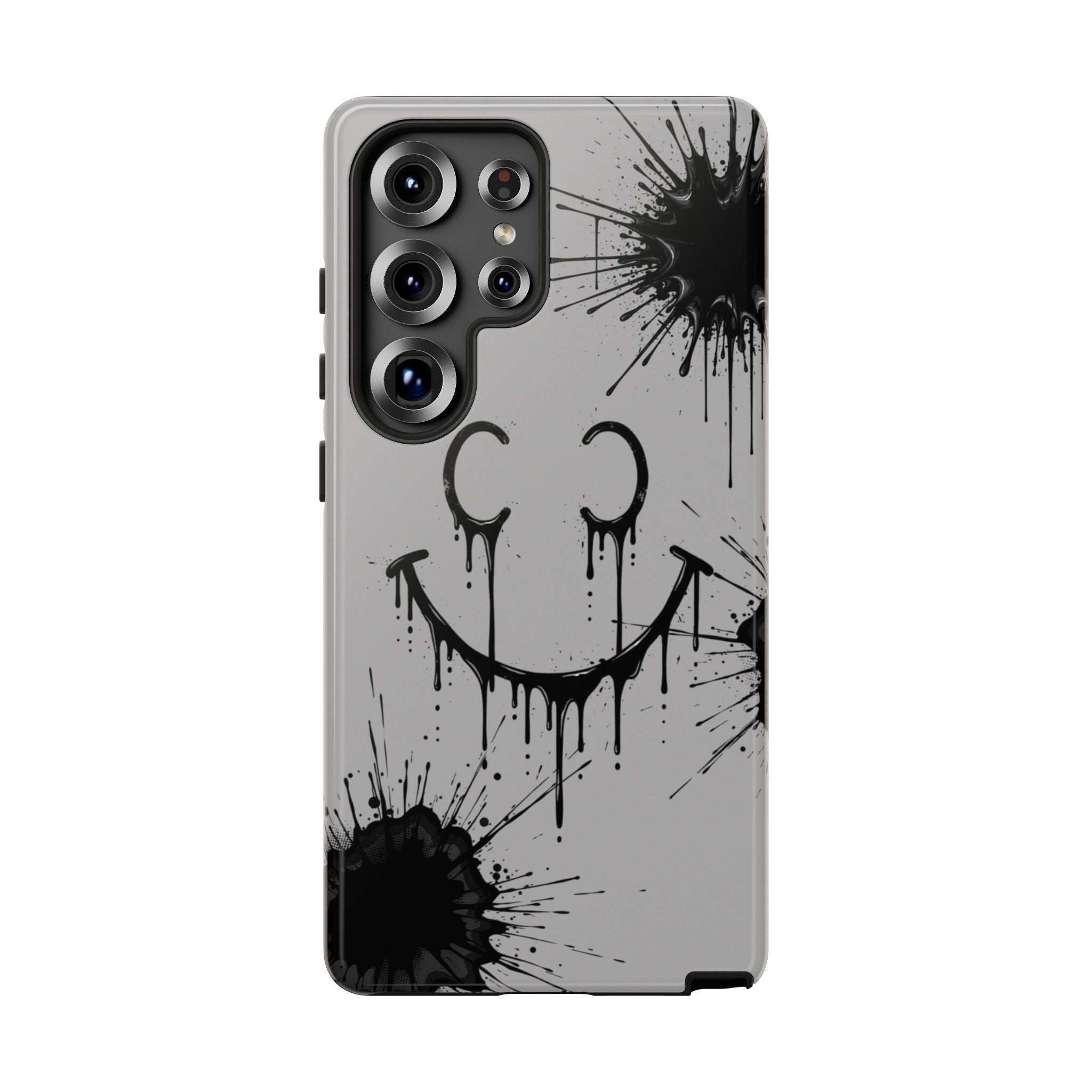 Protective Phone Case — Gray Drip Smile Splatter Design
