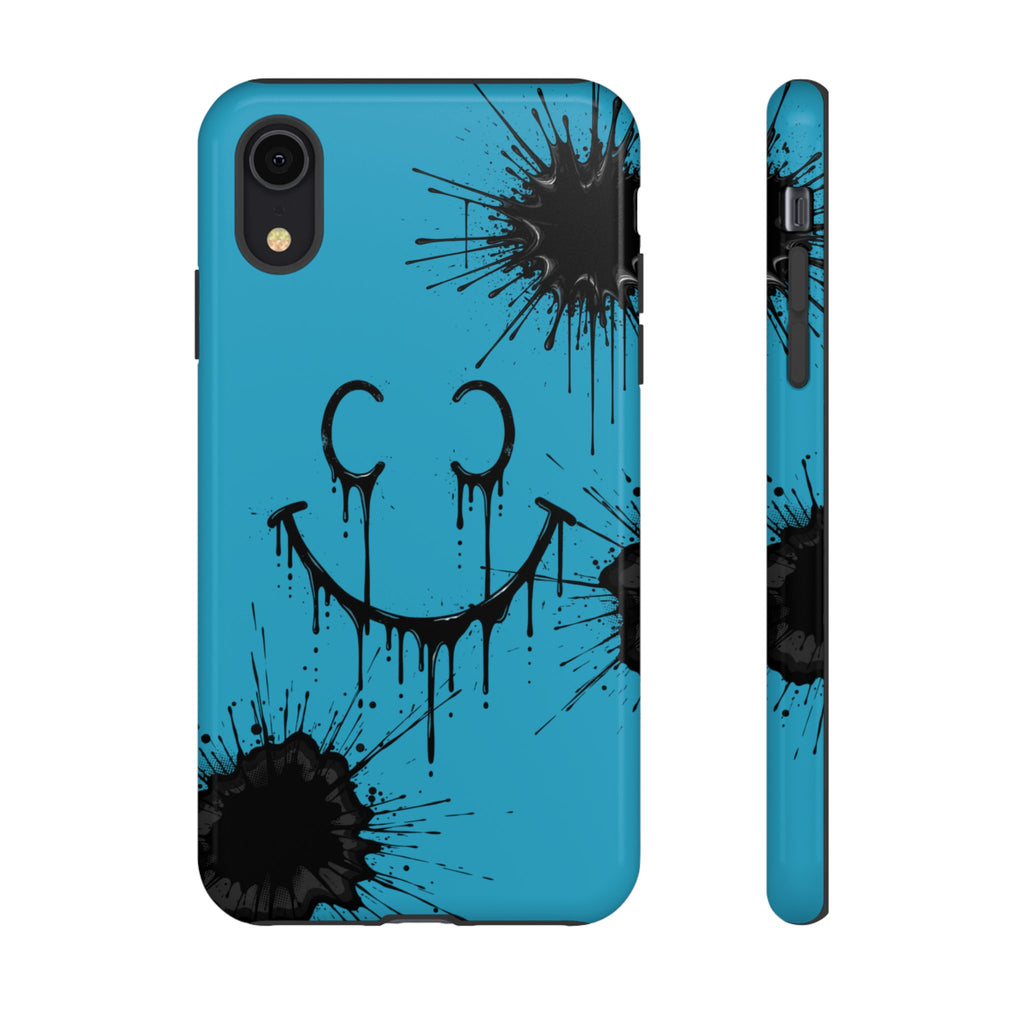 Protective Phone Case — Blue Drip Smile Splatter Design