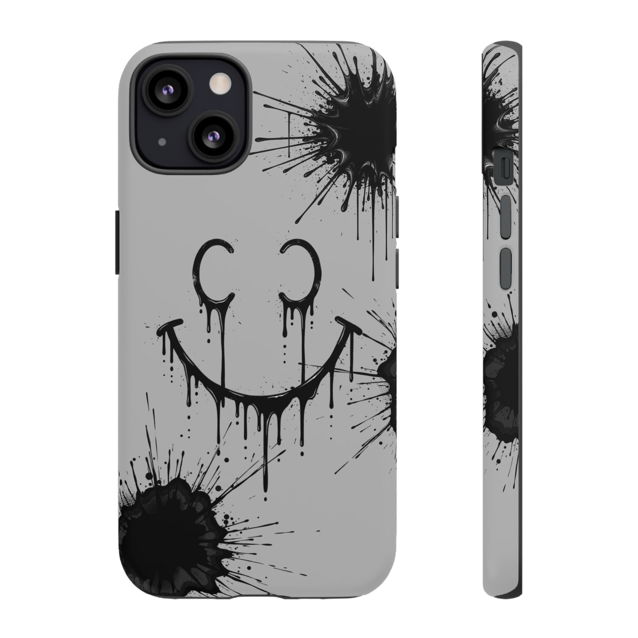 Protective Phone Case — Gray Drip Smile Splatter Design