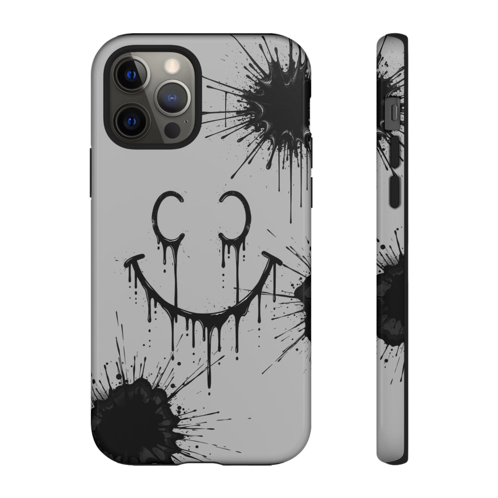 Protective Phone Case — Gray Drip Smile Splatter Design