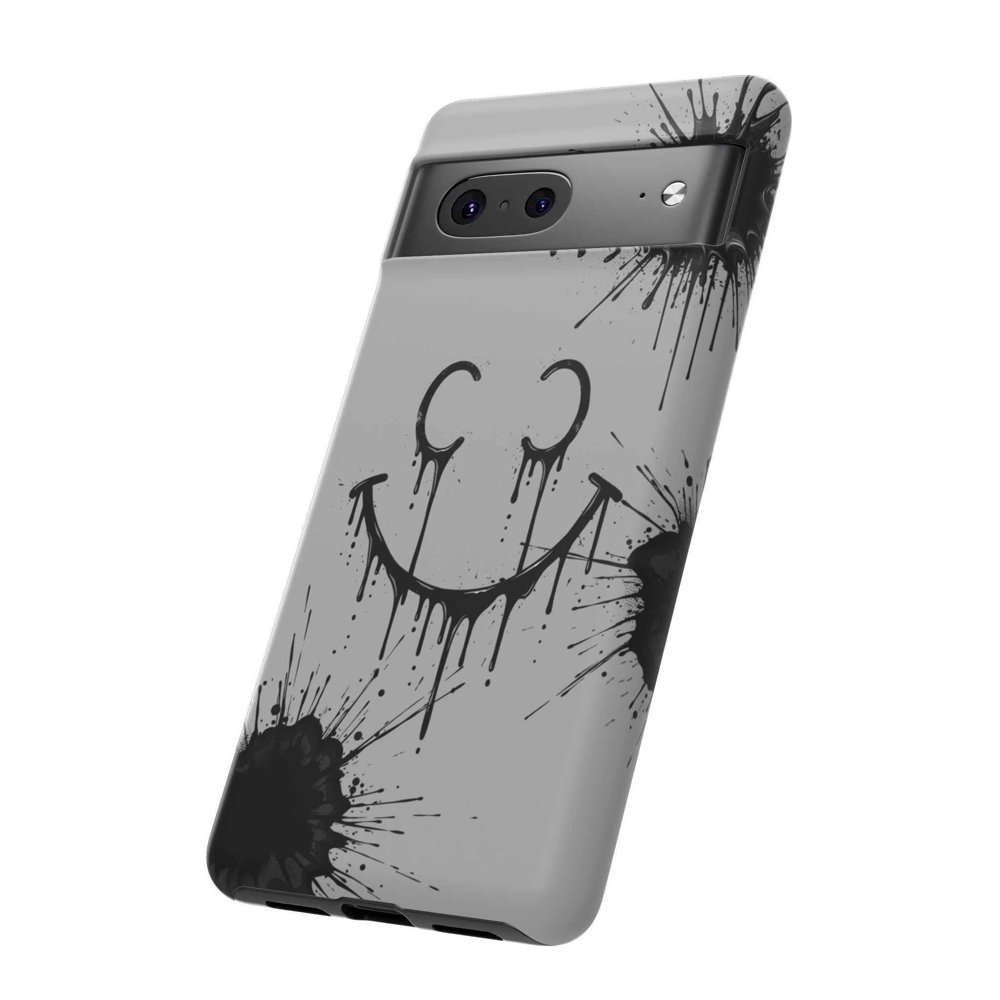 Protective Phone Case — Gray Drip Smile Splatter Design