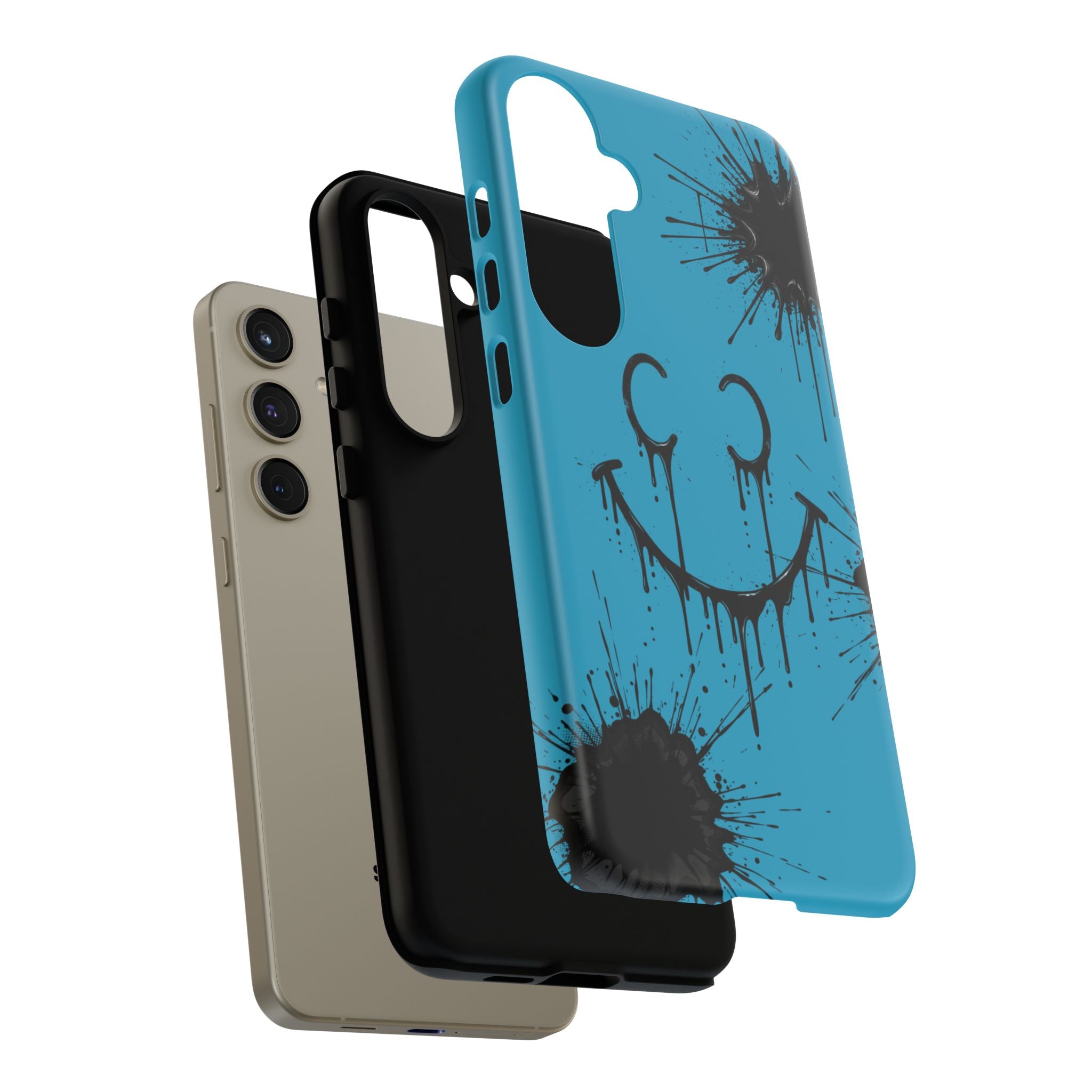Protective Phone Case — Blue Drip Smile Splatter Design