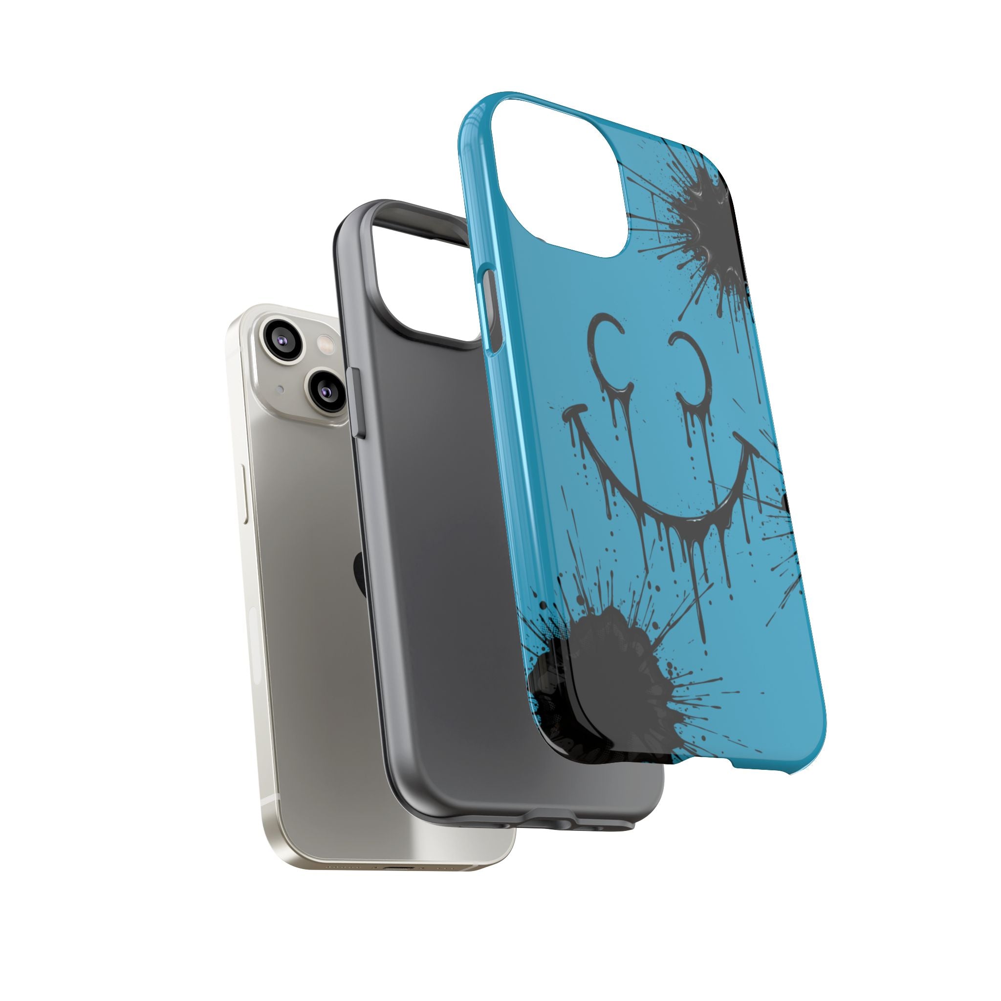 Protective Phone Case — Blue Drip Smile Splatter Design