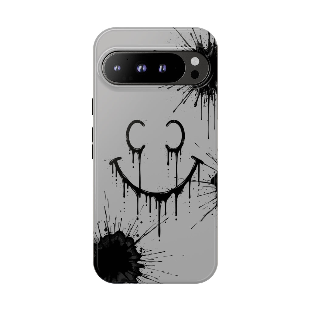 Protective Phone Case — Gray Drip Smile Splatter Design
