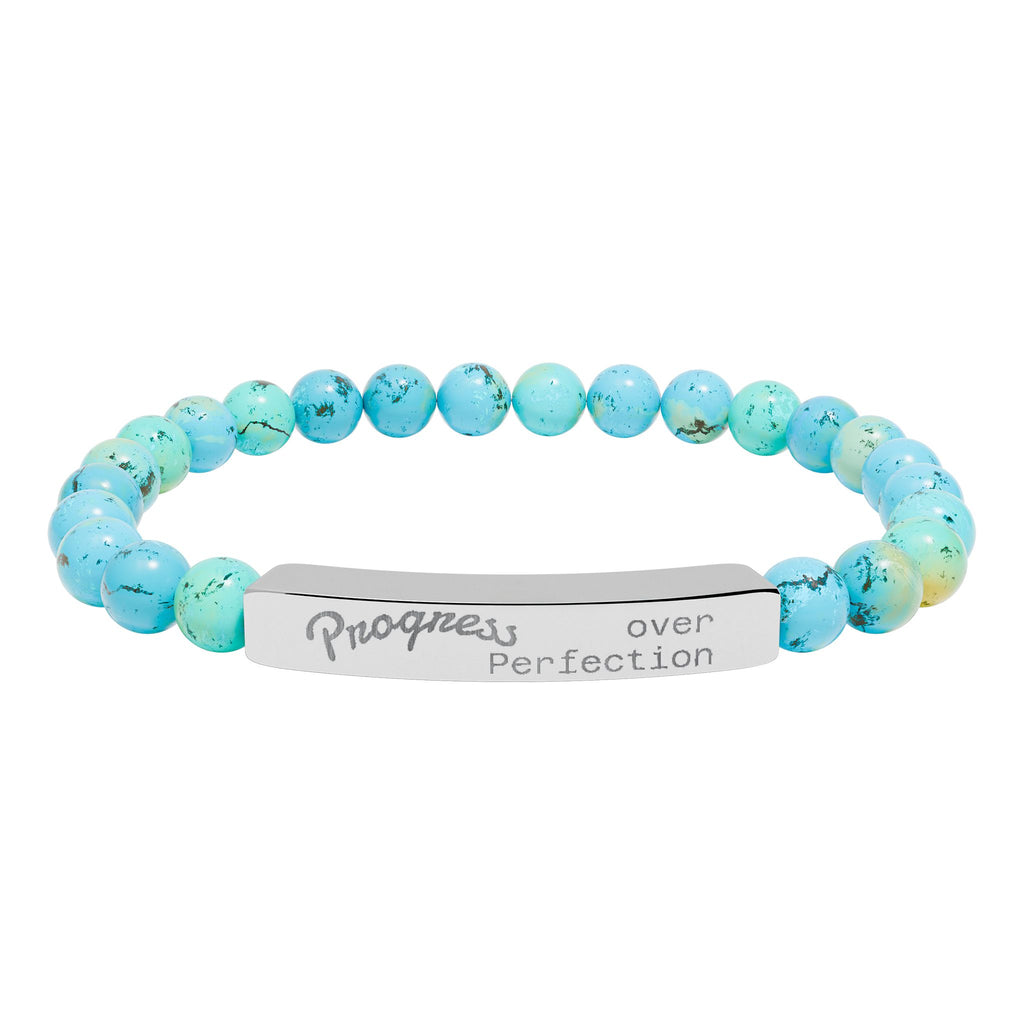 Engraved Natural Stone Stretch Bar Bracelet — Personalized Beaded Bracelet