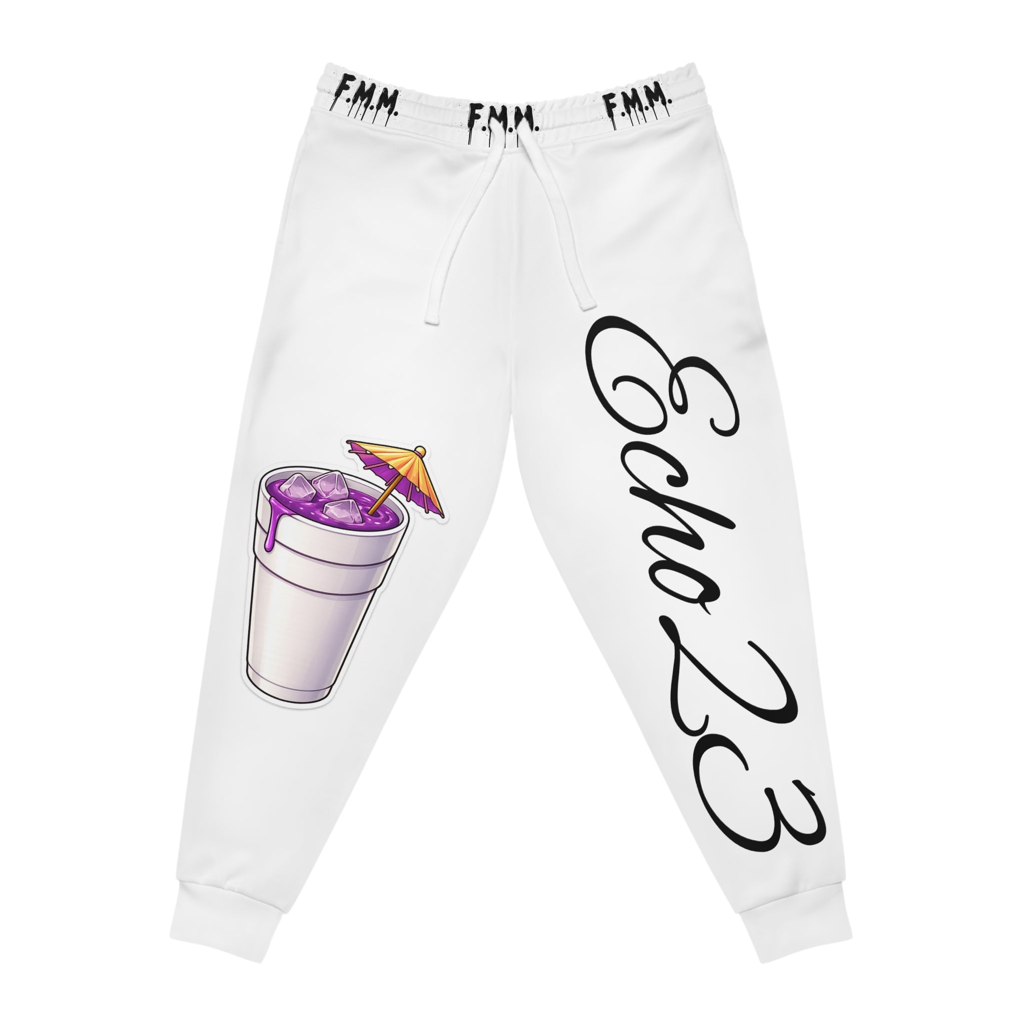 Echo 23 White Joggers with Purple Drink Graphic