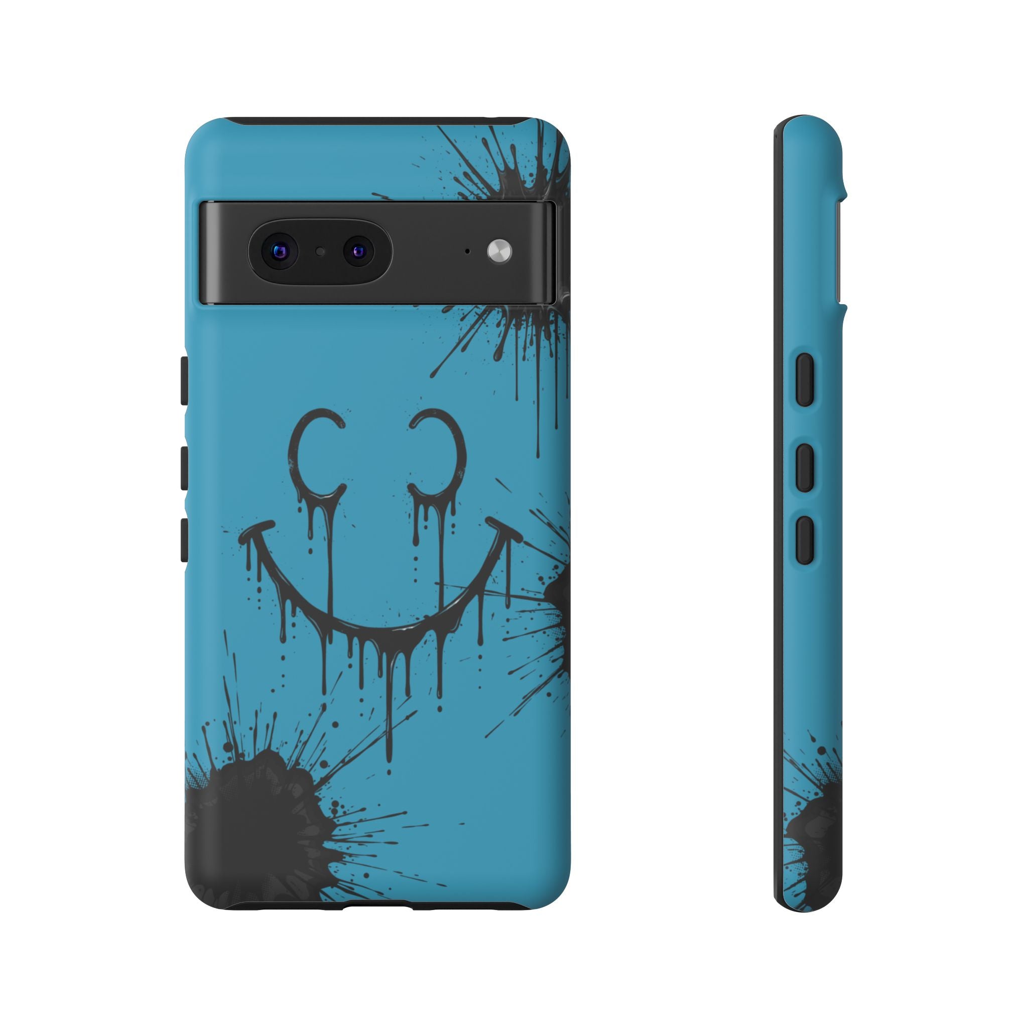 Protective Phone Case — Blue Drip Smile Splatter Design
