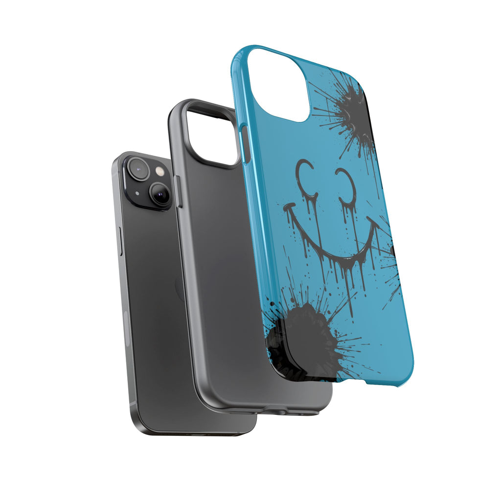 Protective Phone Case — Blue Drip Smile Splatter Design