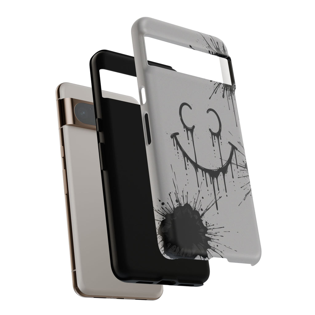 Protective Phone Case — Gray Drip Smile Splatter Design