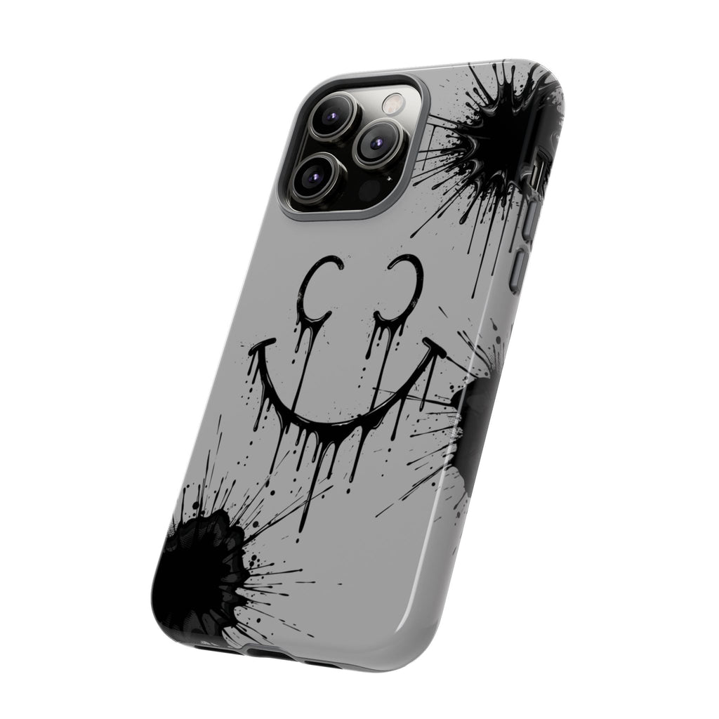 Protective Phone Case — Gray Drip Smile Splatter Design