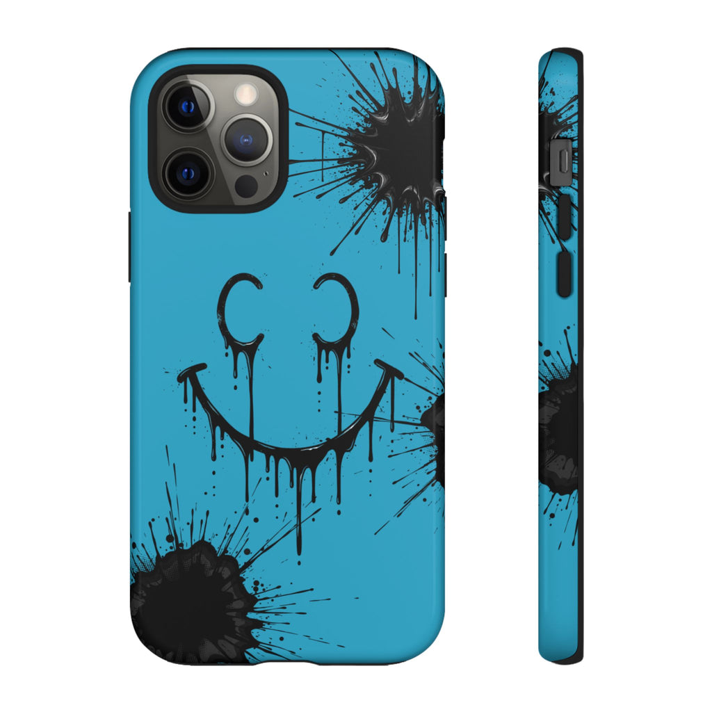 Protective Phone Case — Blue Drip Smile Splatter Design