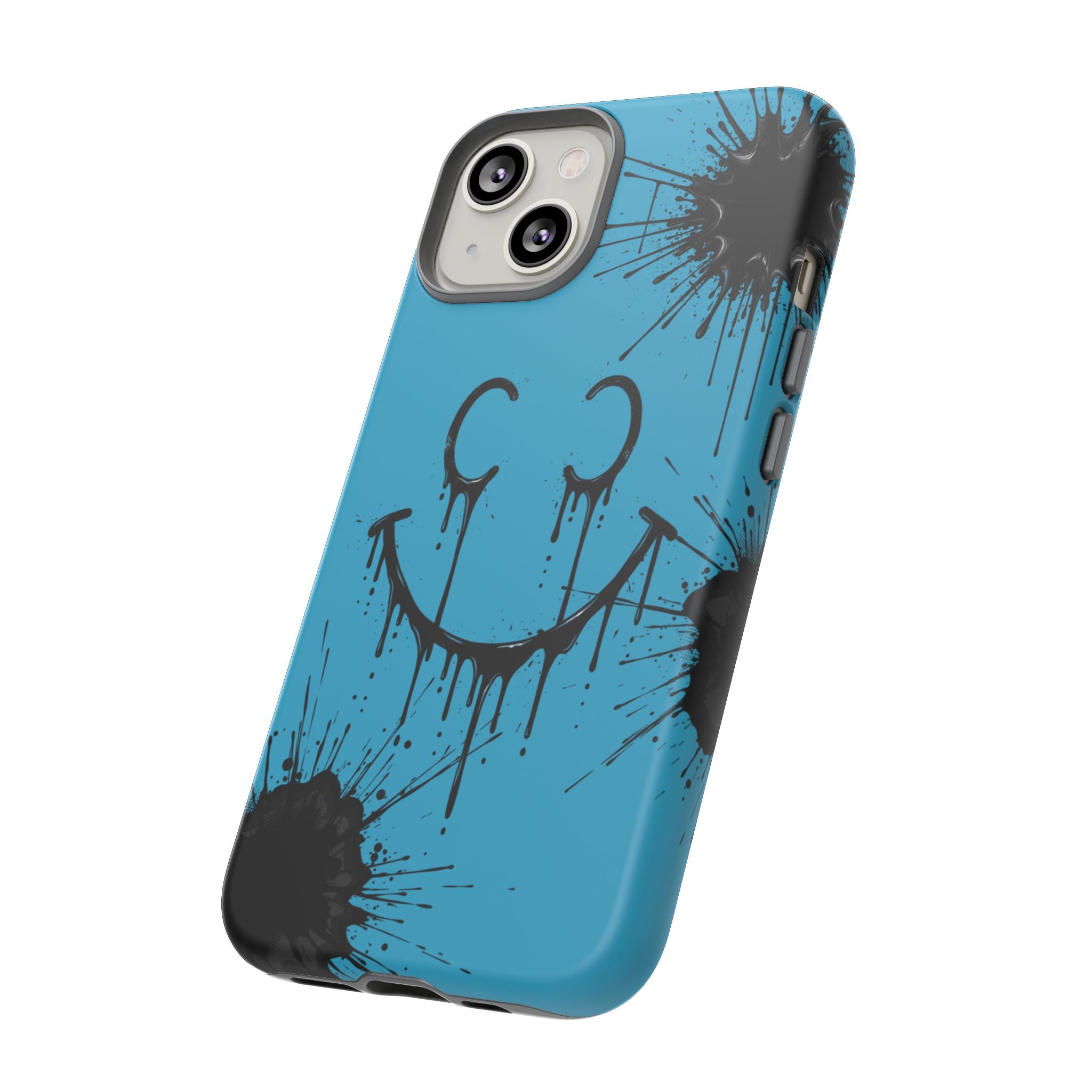 Protective Phone Case — Blue Drip Smile Splatter Design