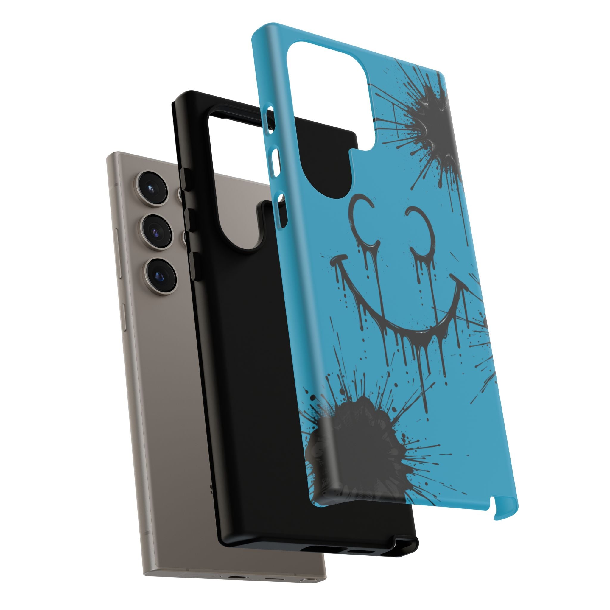 Protective Phone Case — Blue Drip Smile Splatter Design