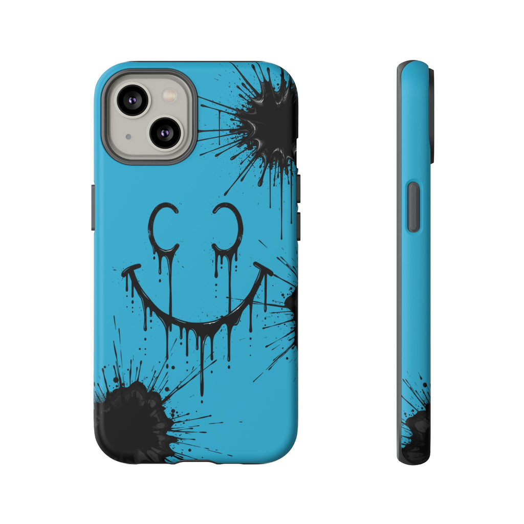 Protective Phone Case — Blue Drip Smile Splatter Design