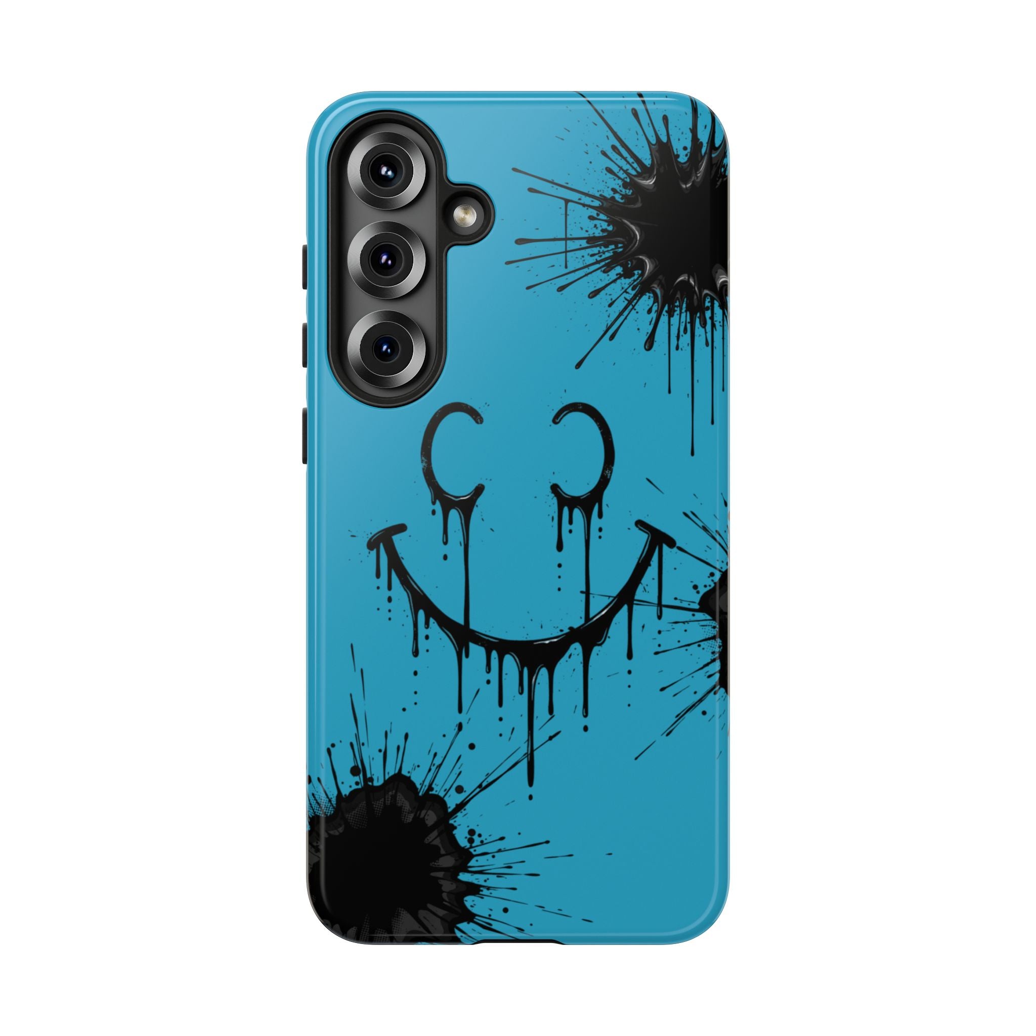 Protective Phone Case — Blue Drip Smile Splatter Design