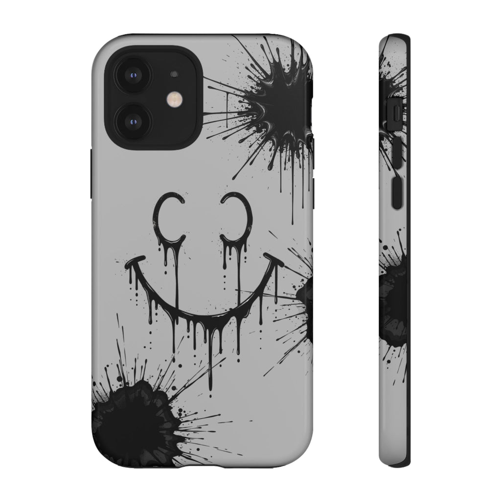 Protective Phone Case — Gray Drip Smile Splatter Design