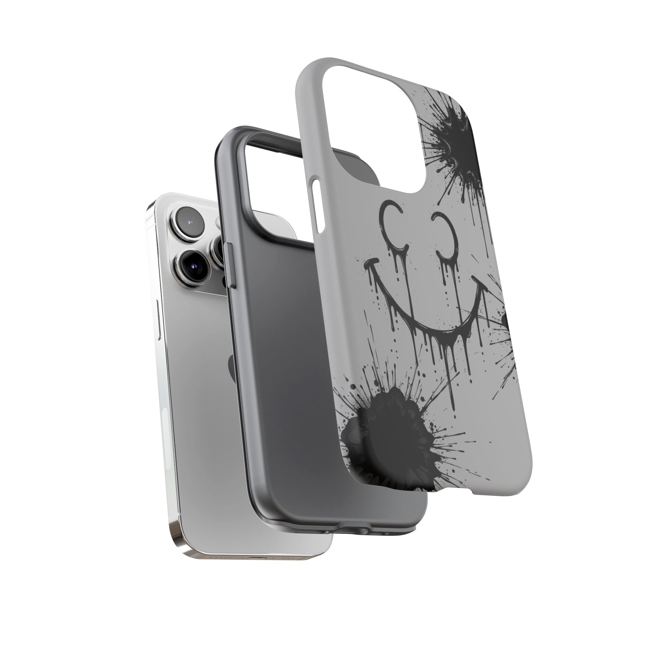 Protective Phone Case — Gray Drip Smile Splatter Design