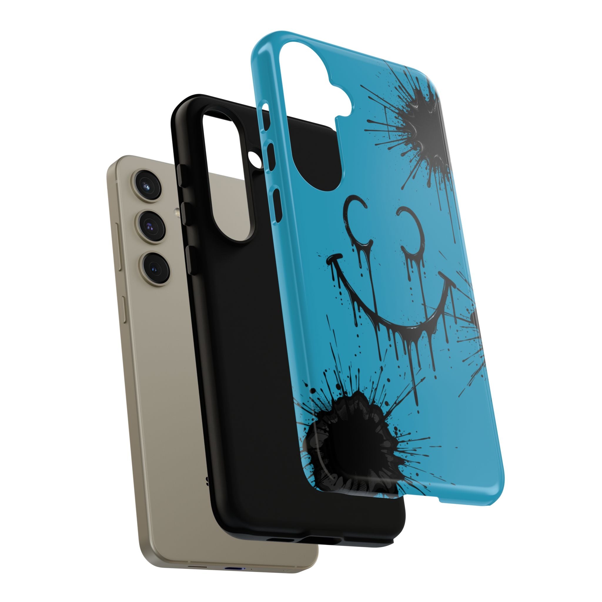 Protective Phone Case — Blue Drip Smile Splatter Design