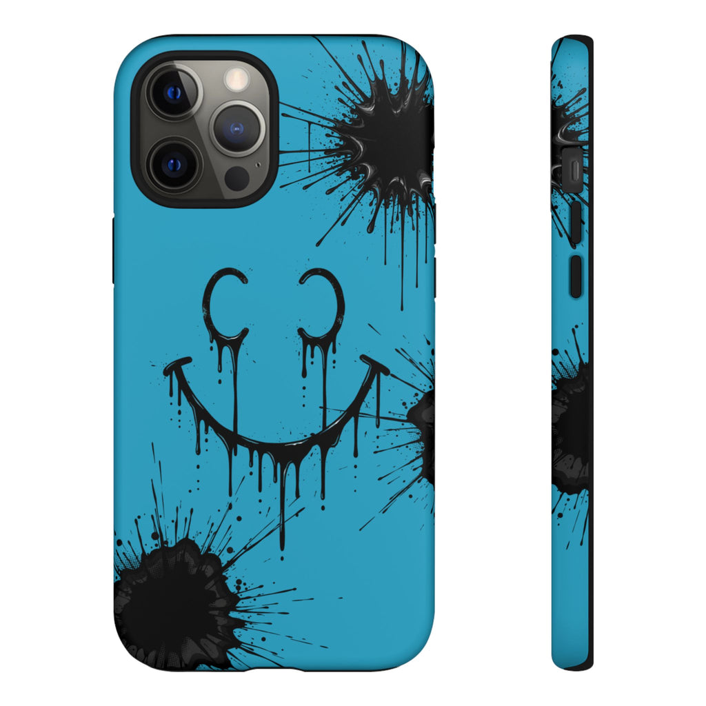 Protective Phone Case — Blue Drip Smile Splatter Design